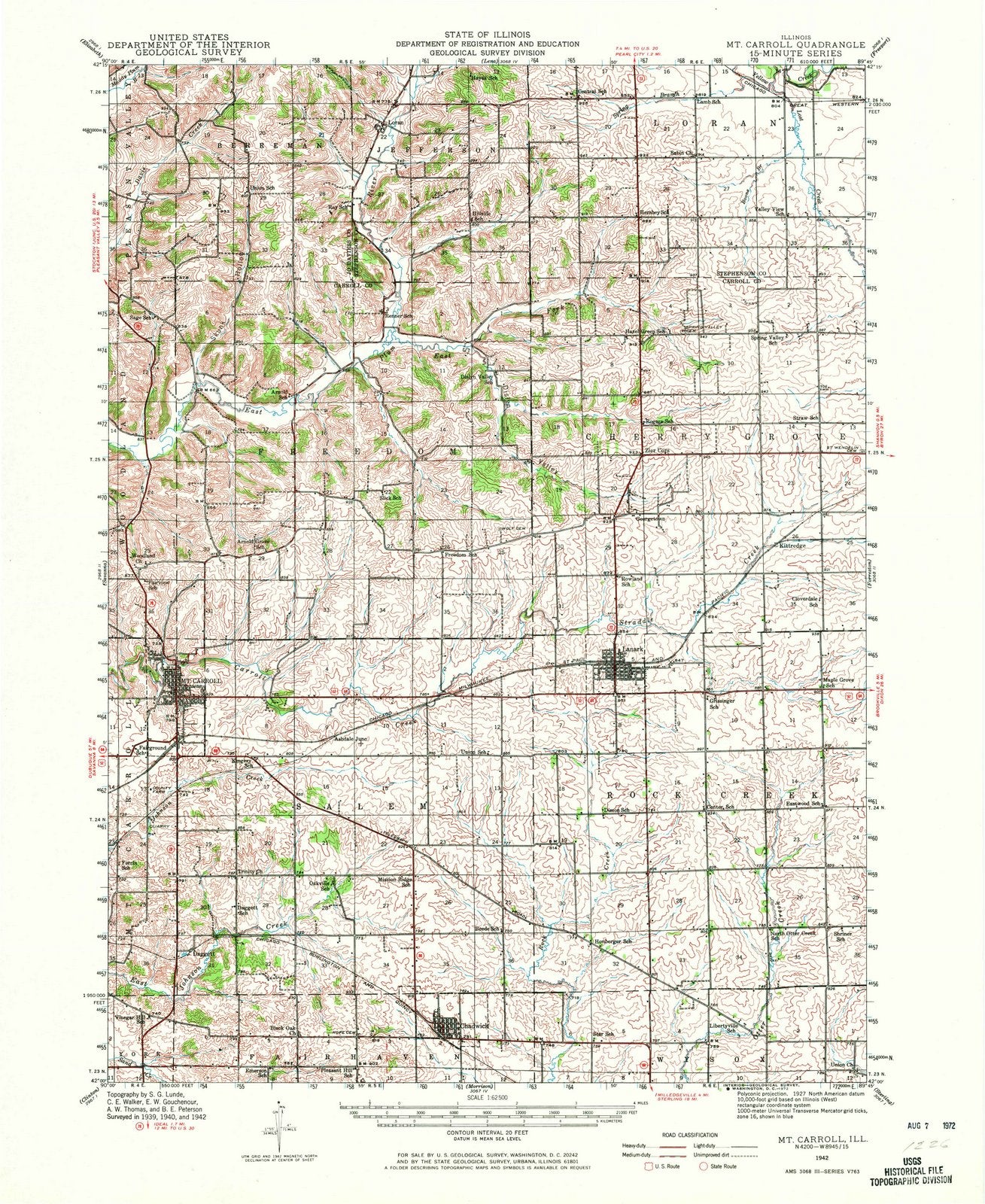 1942 Mt Carroll, IL - Illinois - USGS Topographic Map