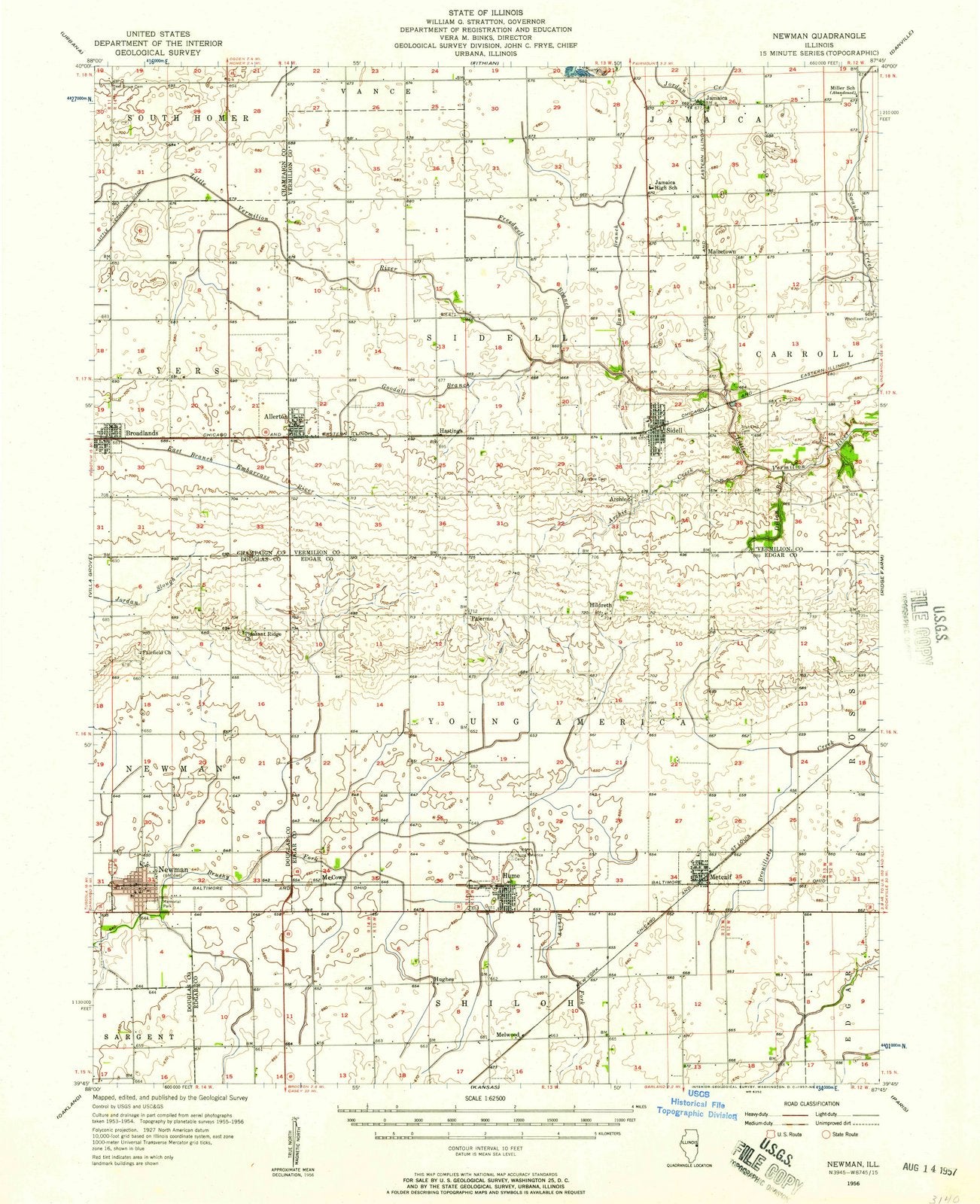 1956 Newman, IL - Illinois - USGS Topographic Map