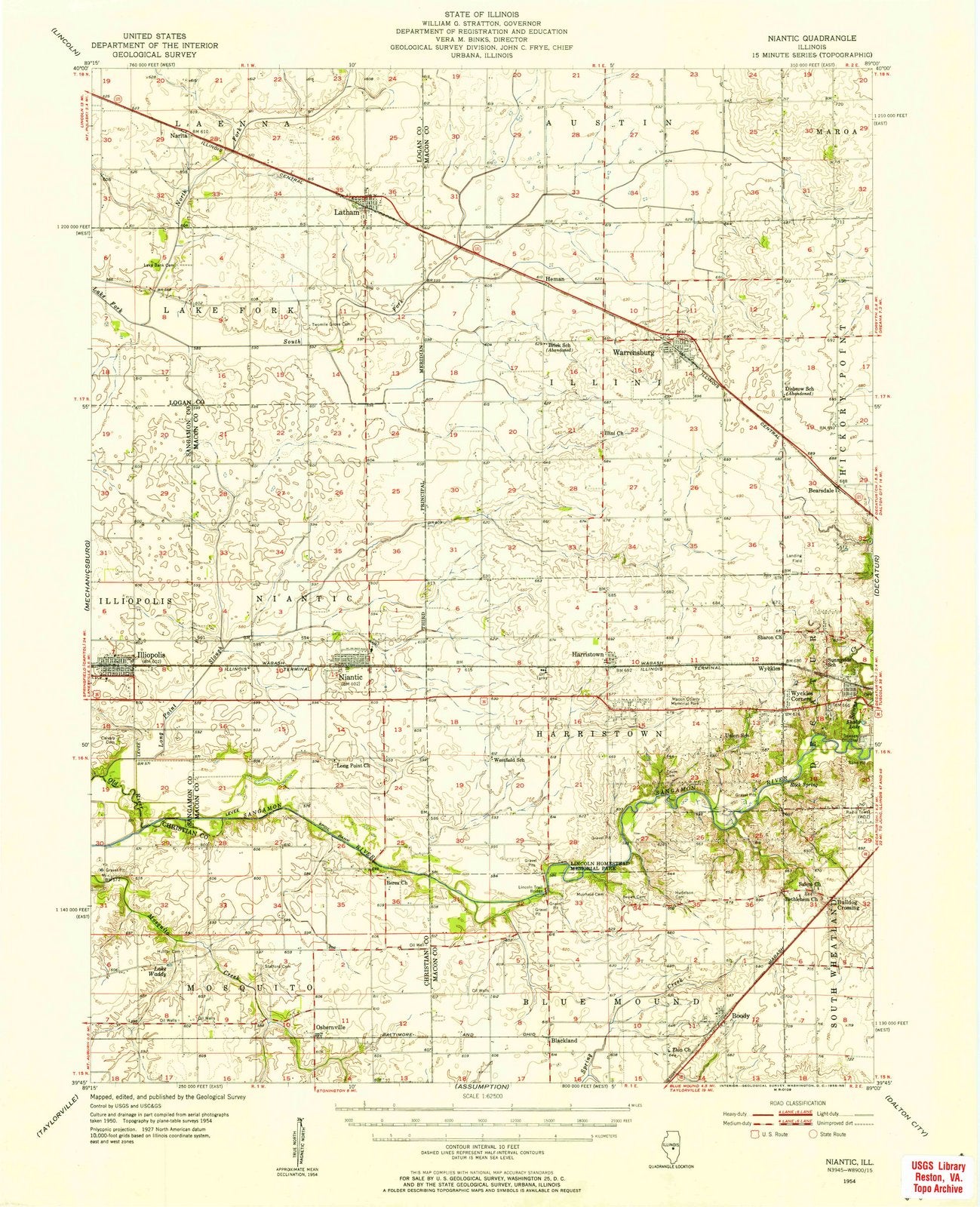 1954 Niantic, IL - Illinois - USGS Topographic Map