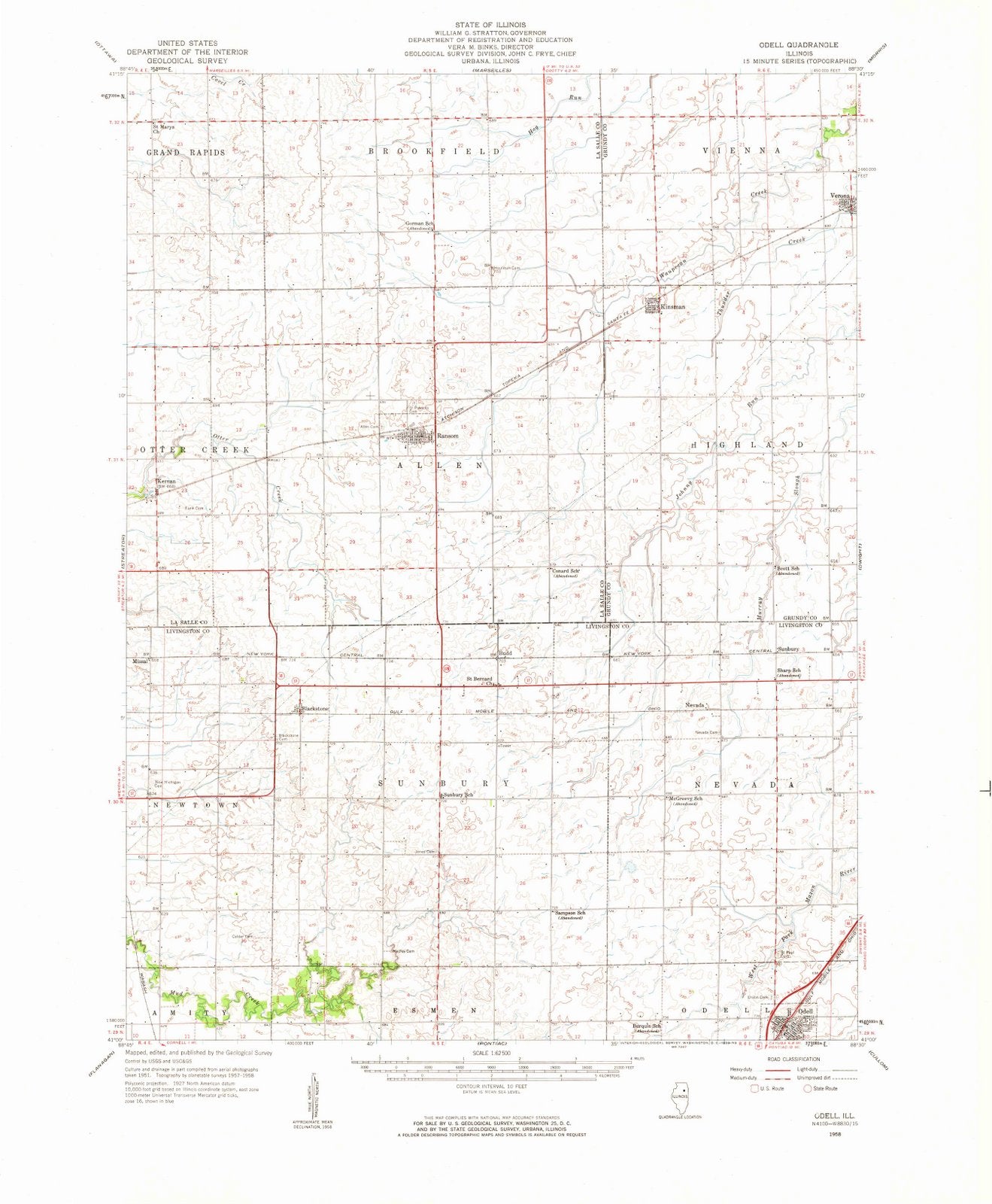 1958 Odell, IL - Illinois - USGS Topographic Map