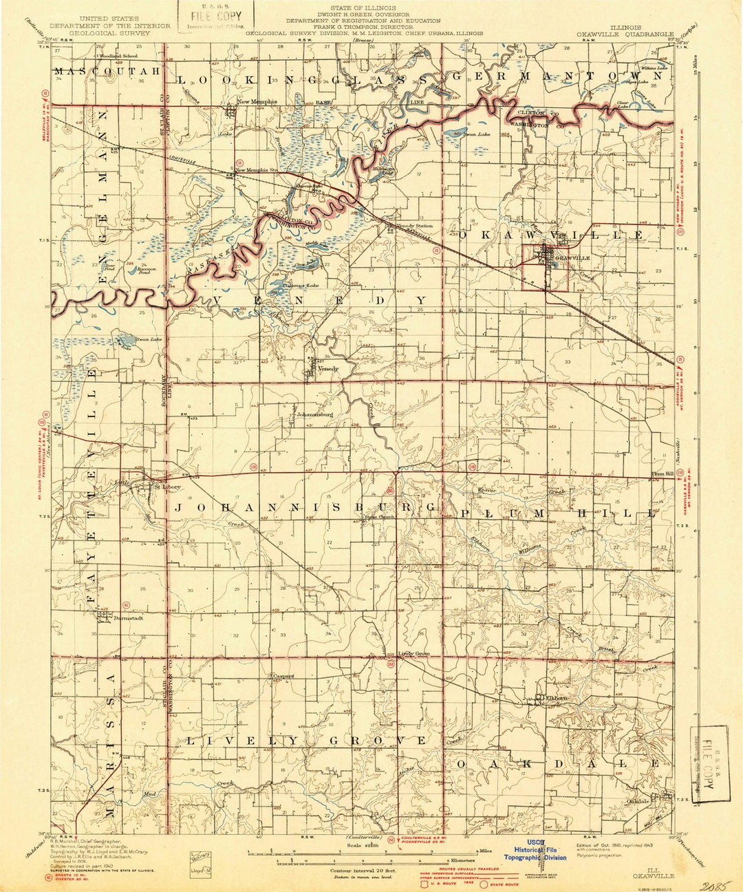1910 Okawville, IL - Illinois - USGS Topographic Map