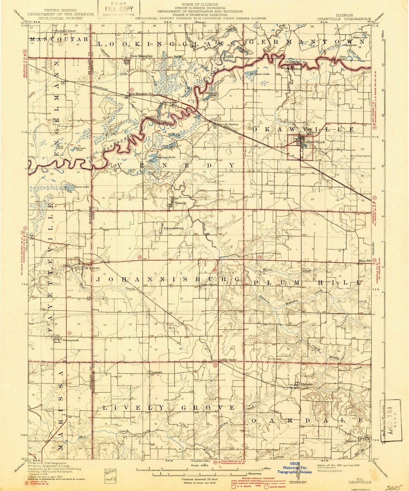 1910 Okawville, IL - Illinois - USGS Topographic Map