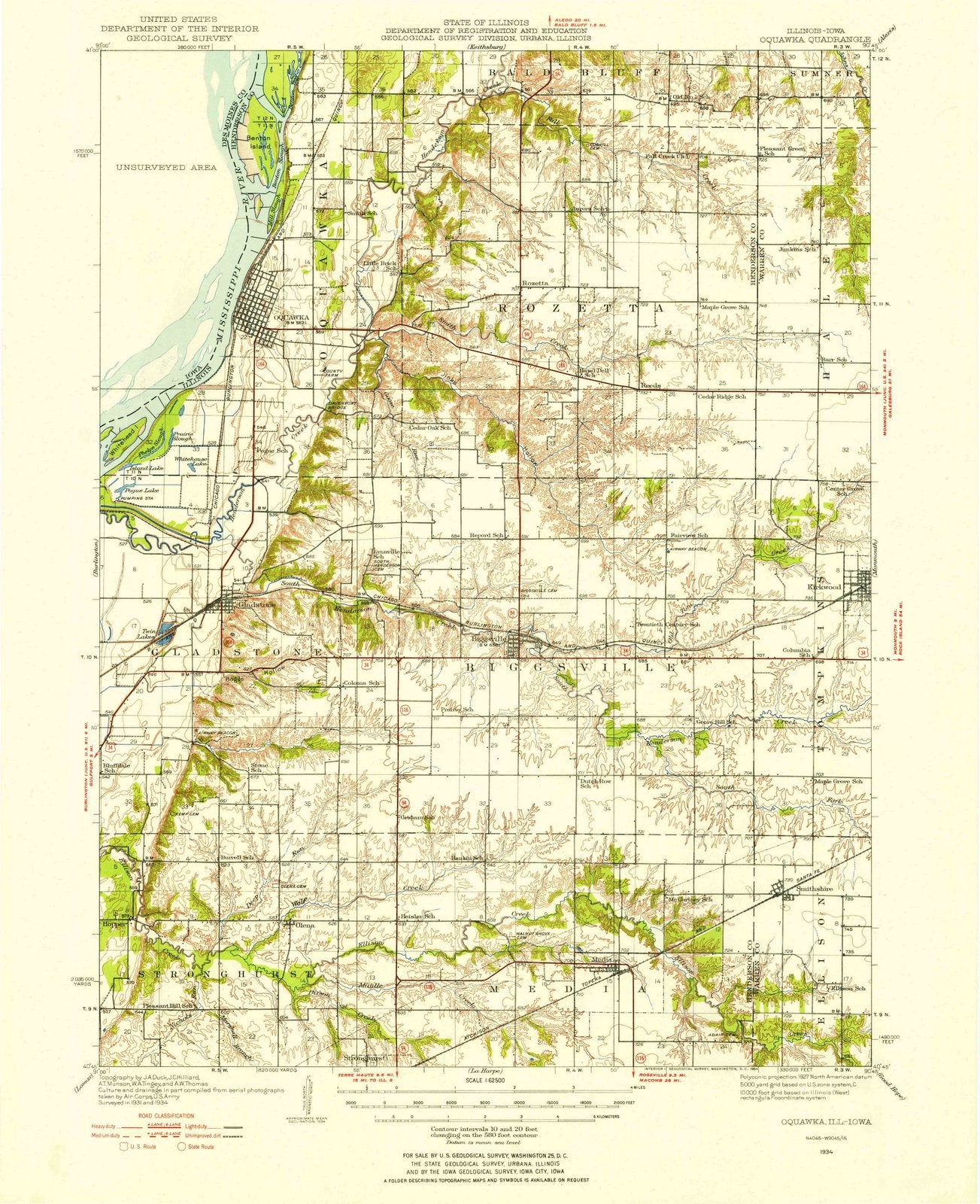 1934 Oquawka, IL - Illinois - USGS Topographic Map v2