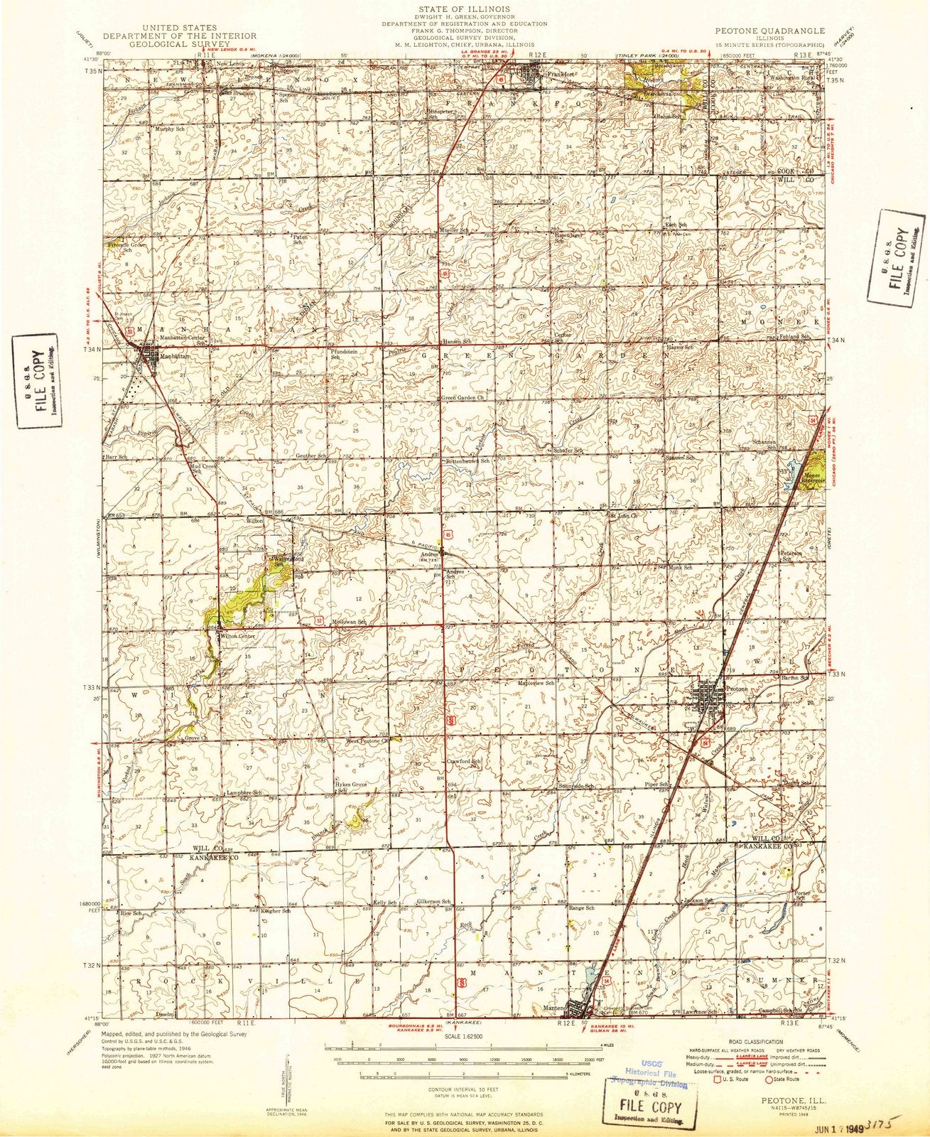 1949 Peotone, IL - Illinois - USGS Topographic Map