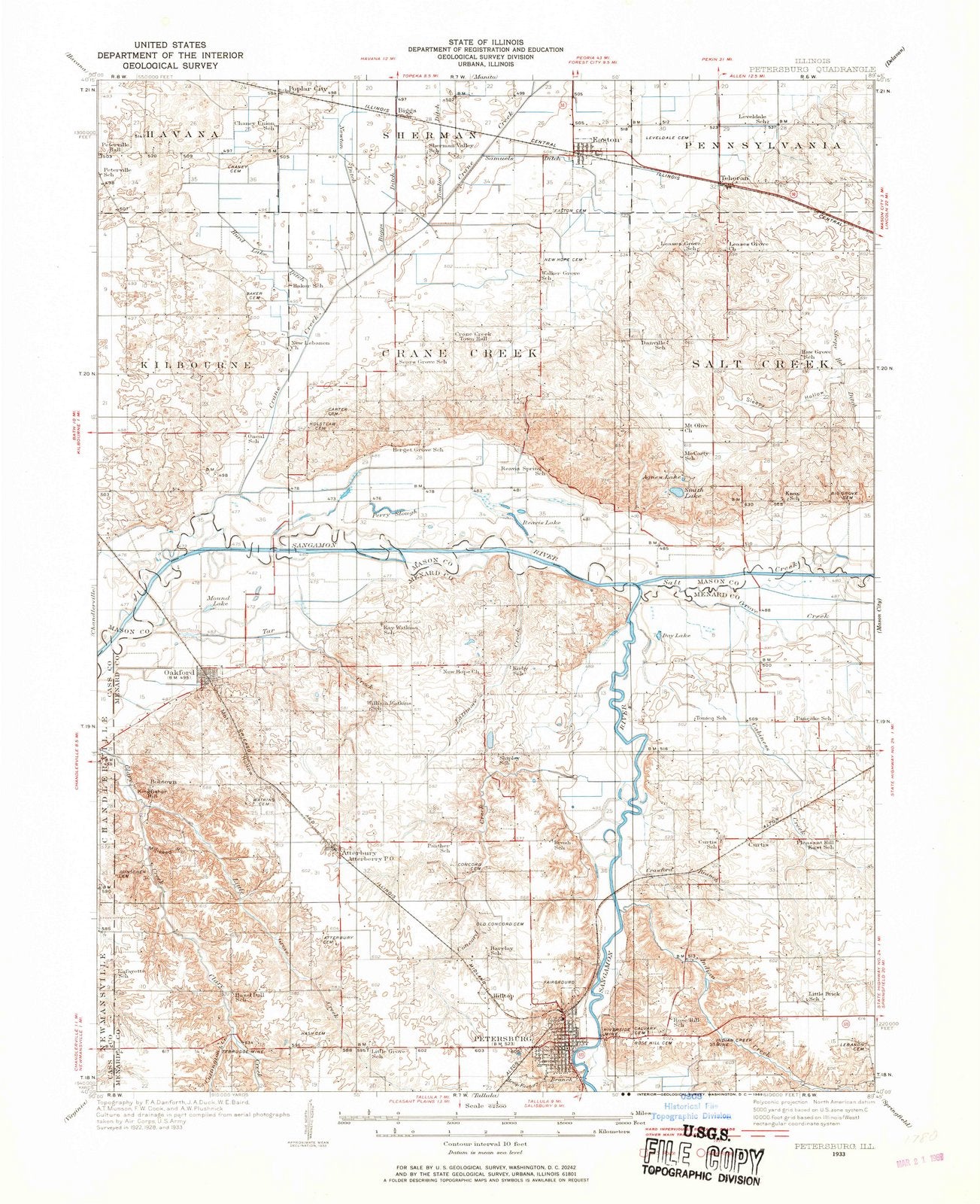 1933 Petersburg, IL - Illinois - USGS Topographic Map