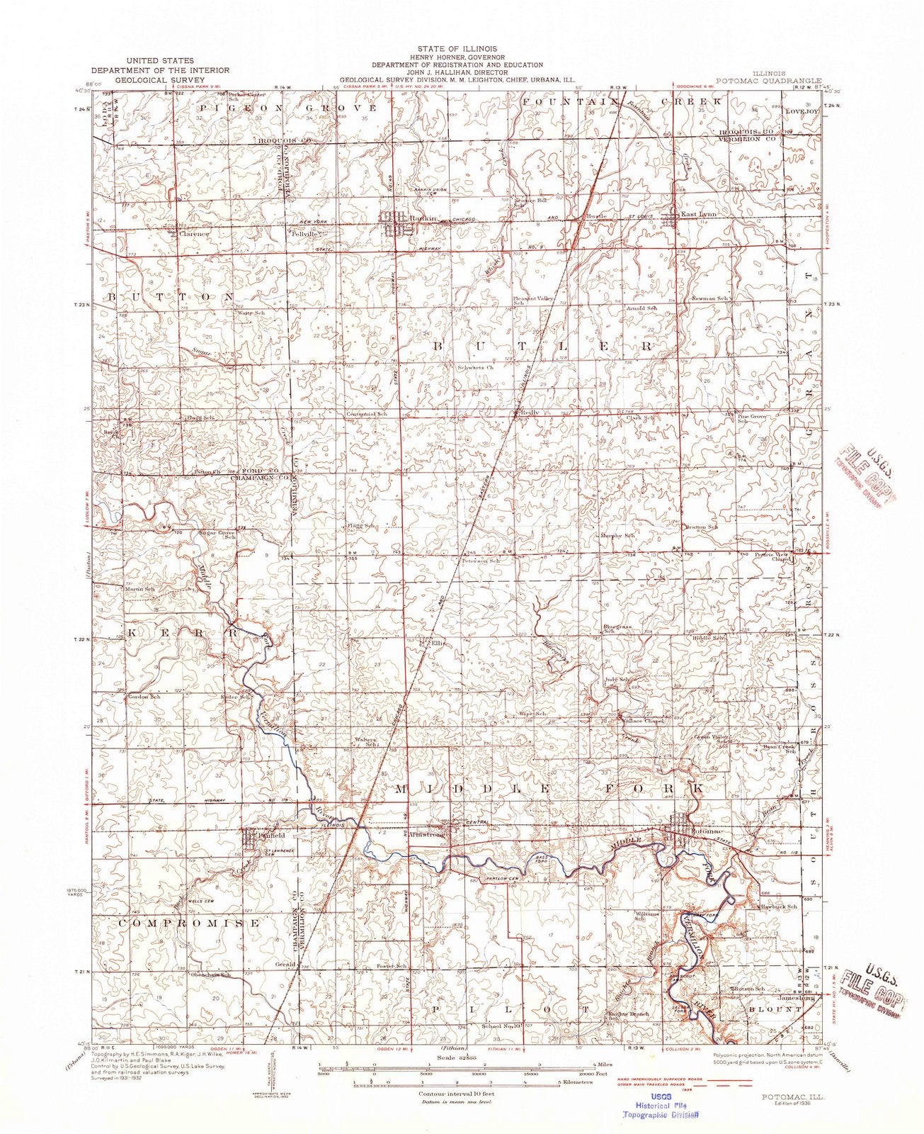 1936 Potomac, IL - Illinois - USGS Topographic Map