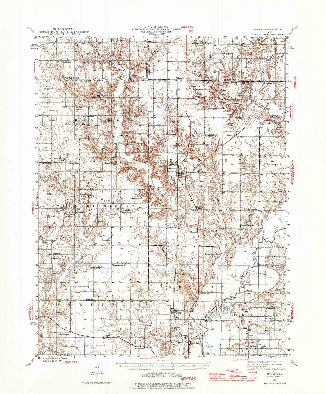 1944 Ramsey, IL - Illinois - USGS Topographic Map