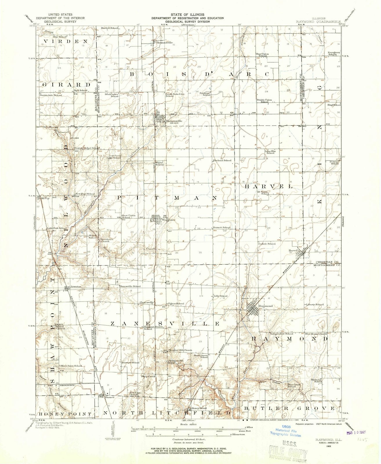 1923 Raymond, IL - Illinois - USGS Topographic Map