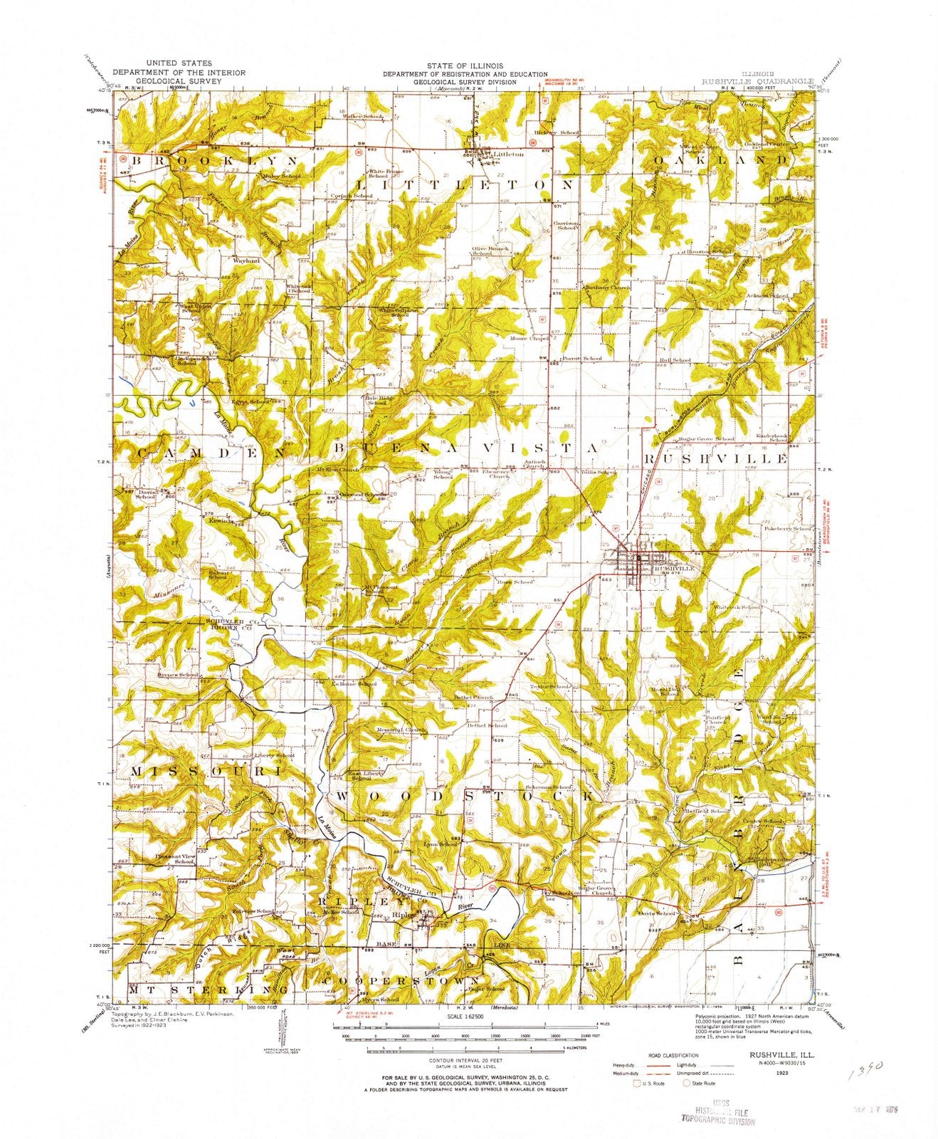 1923 Rushville, IL - Illinois - USGS Topographic Map