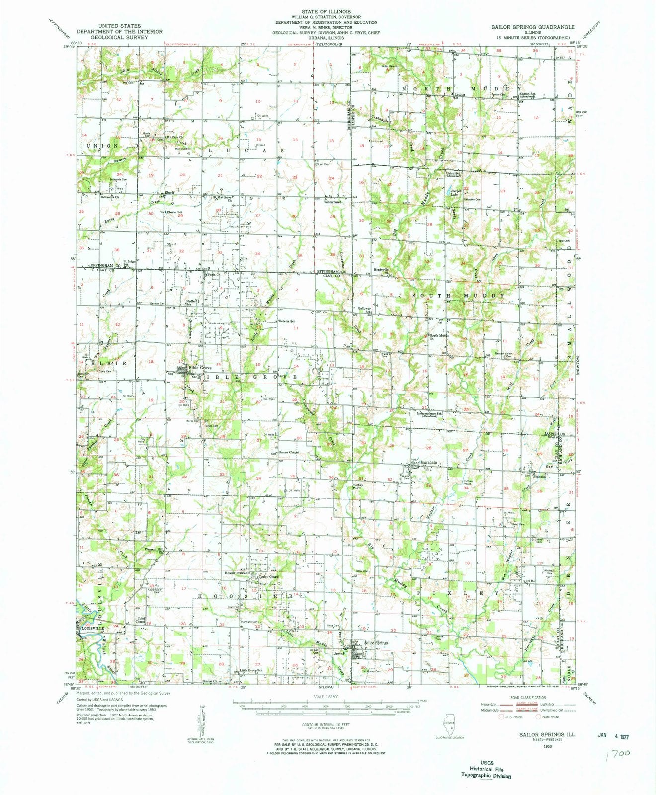 1953 Sailor Springs, IL - Illinois - USGS Topographic Map
