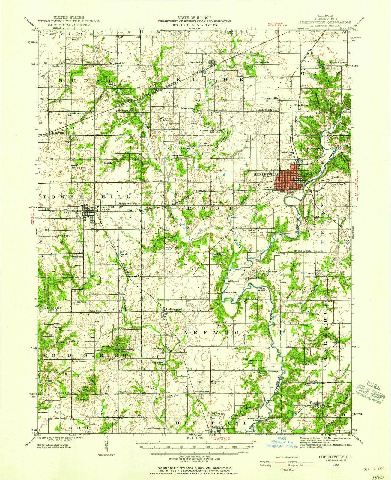 1942 Shelbyville, IL - Illinois - USGS Topographic Map