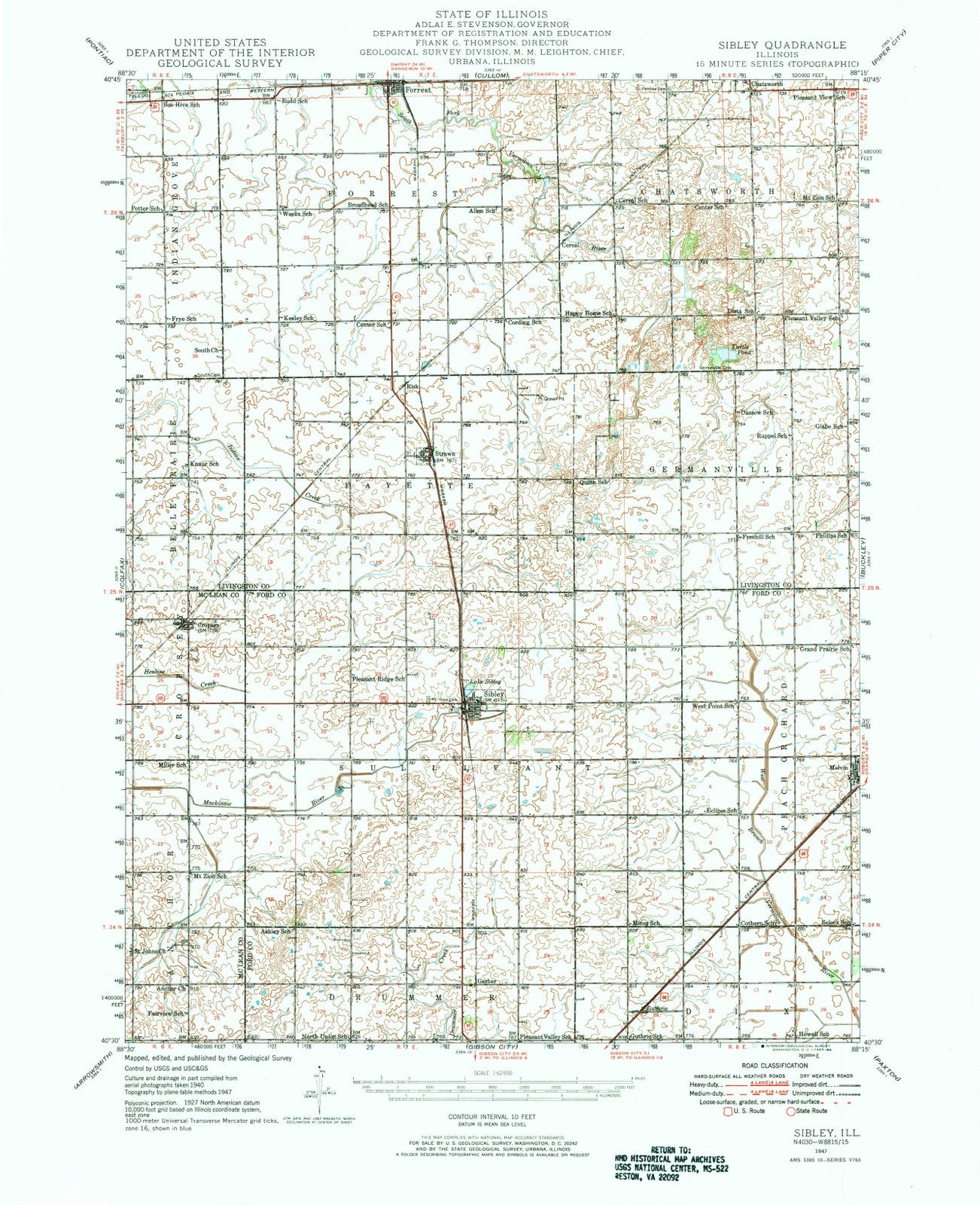 1947 Sibley, IL - Illinois - USGS Topographic Map