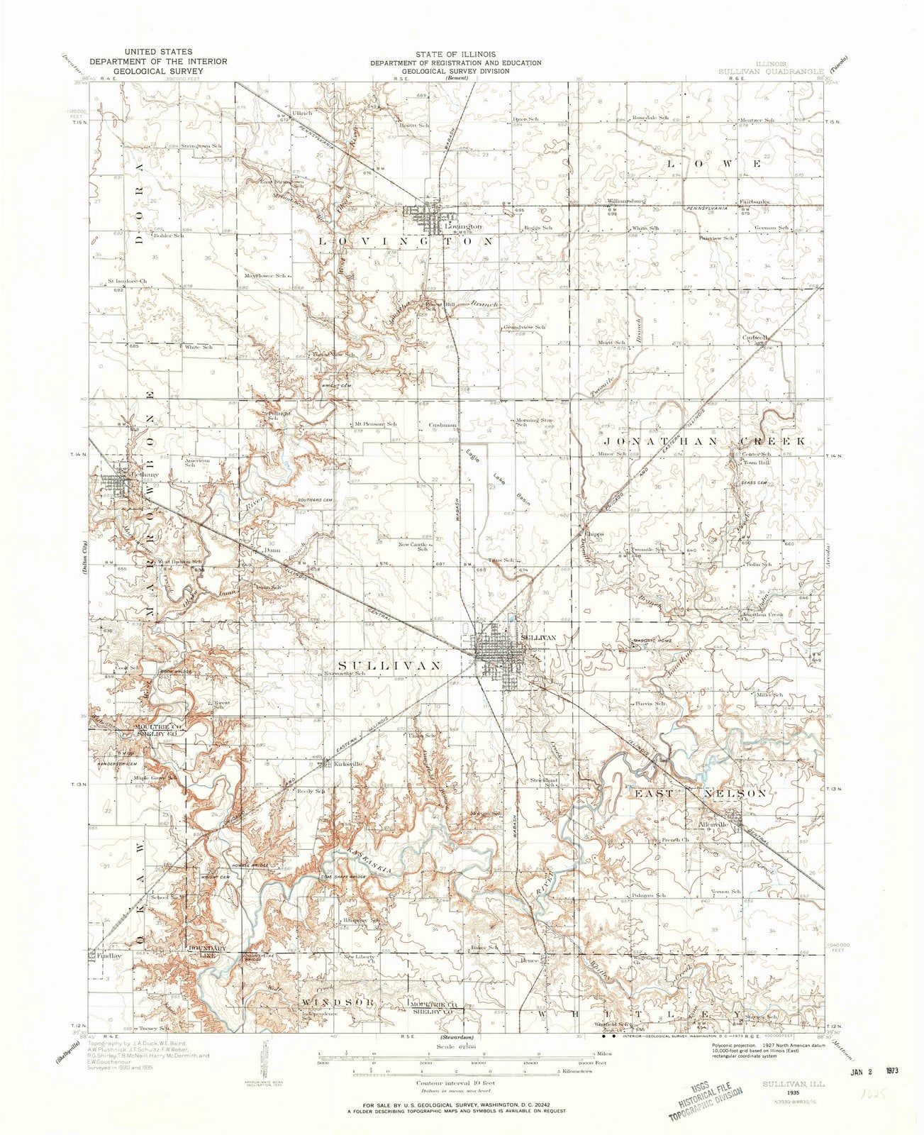 1935 Sullivan, IL - Illinois - USGS Topographic Map