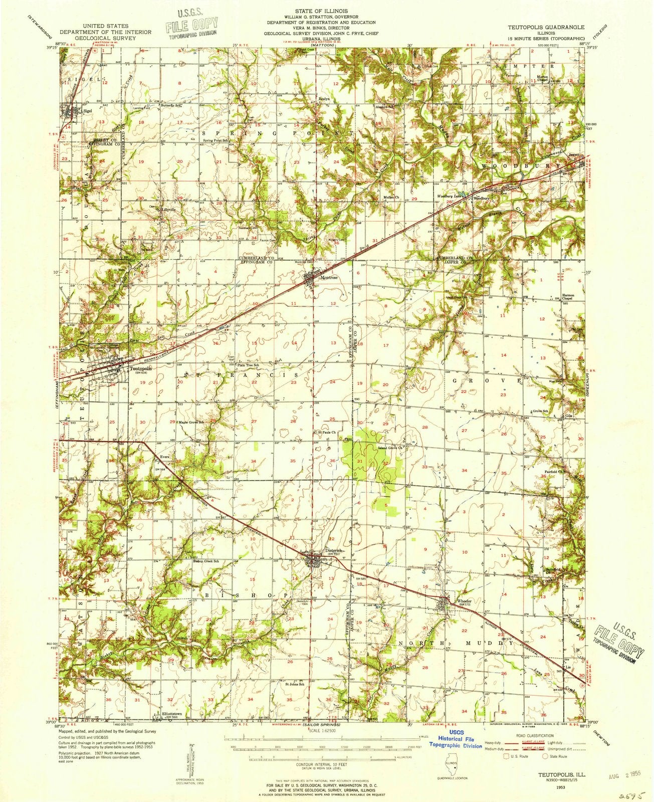 1953 Teutopolis, IL Illinois USGS Topographic Map Historic Pictoric