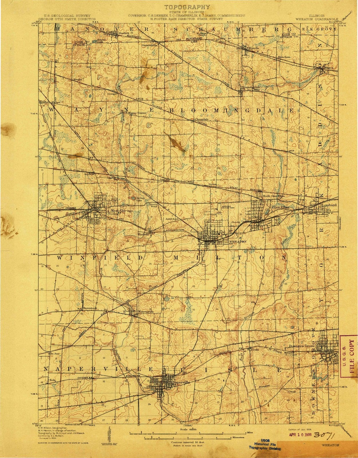 1908 Weaton, IL - Illinois - USGS Topographic Map
