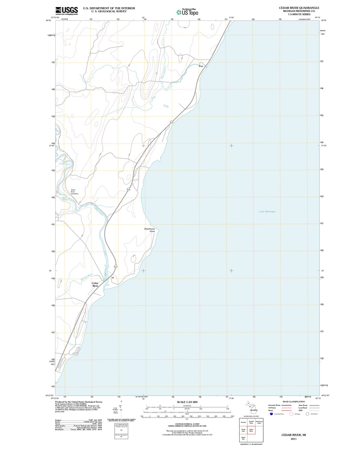 2011 Cedar River, MI - Michigan - USGS Topographic Map