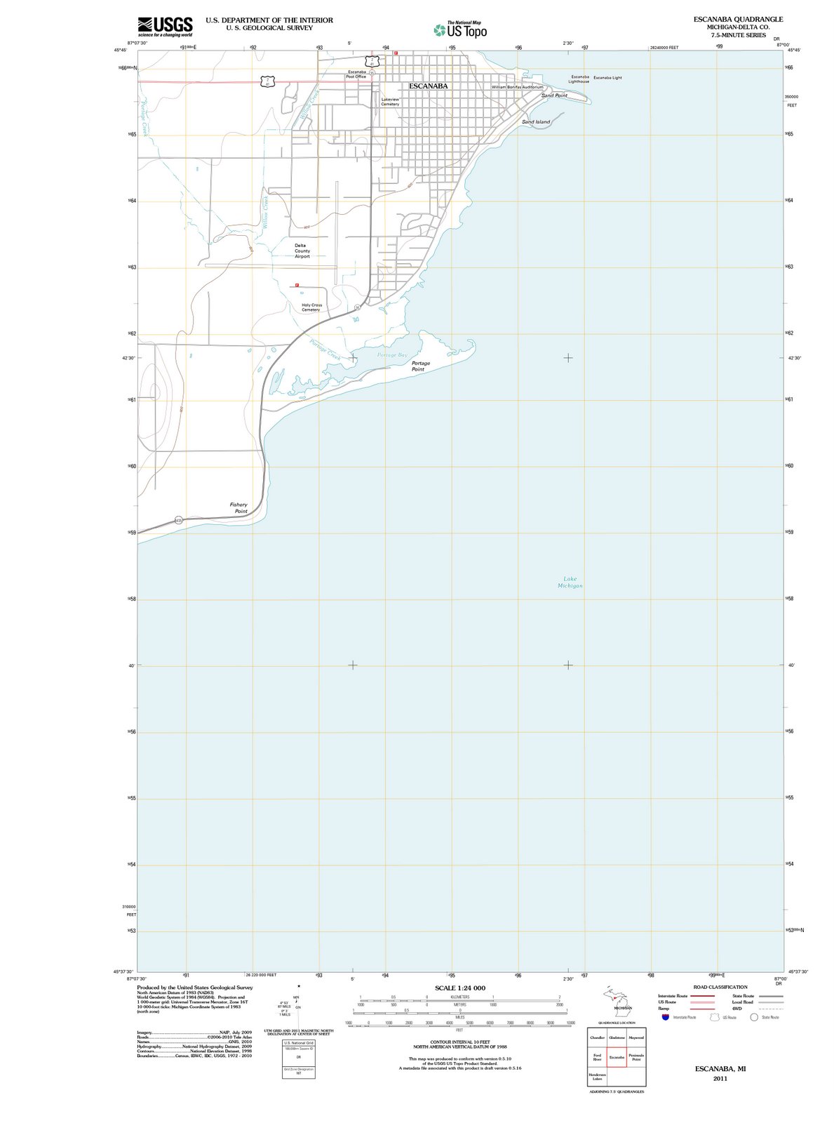 2011 Escanaba, MI - Michigan - USGS Topographic Map