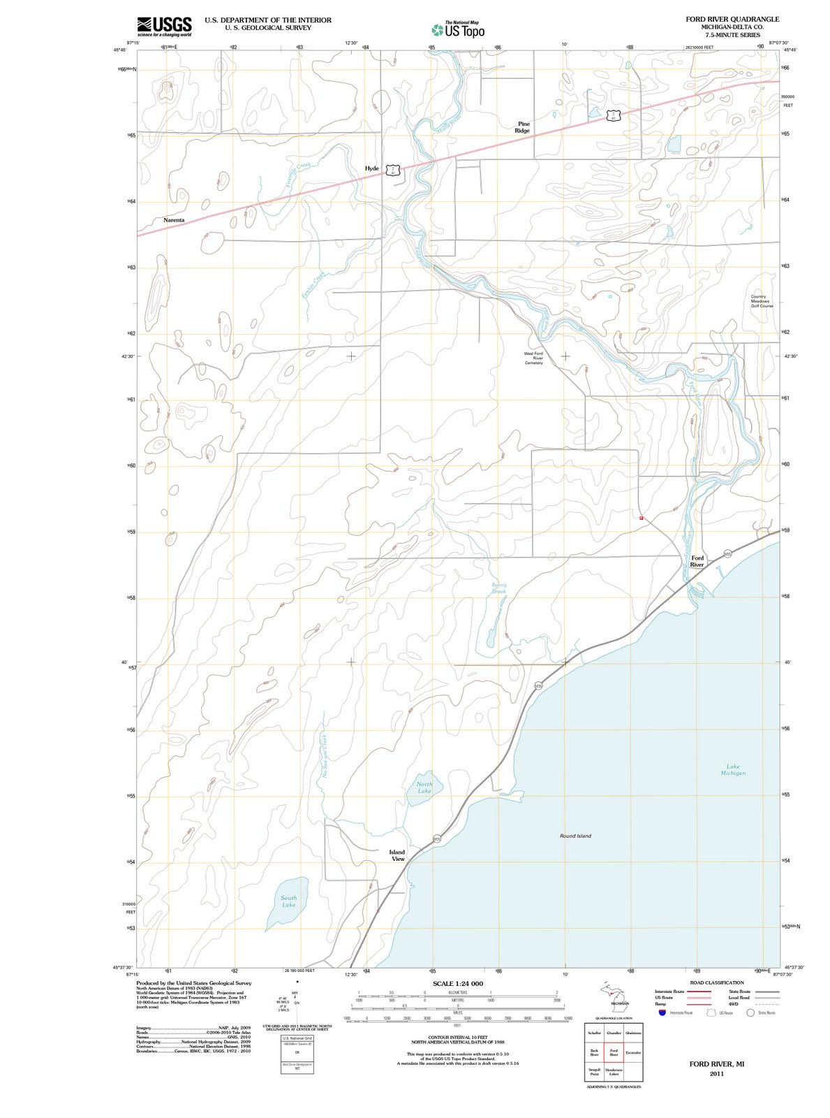 2011 Ford River, MI - Michigan - USGS Topographic Map