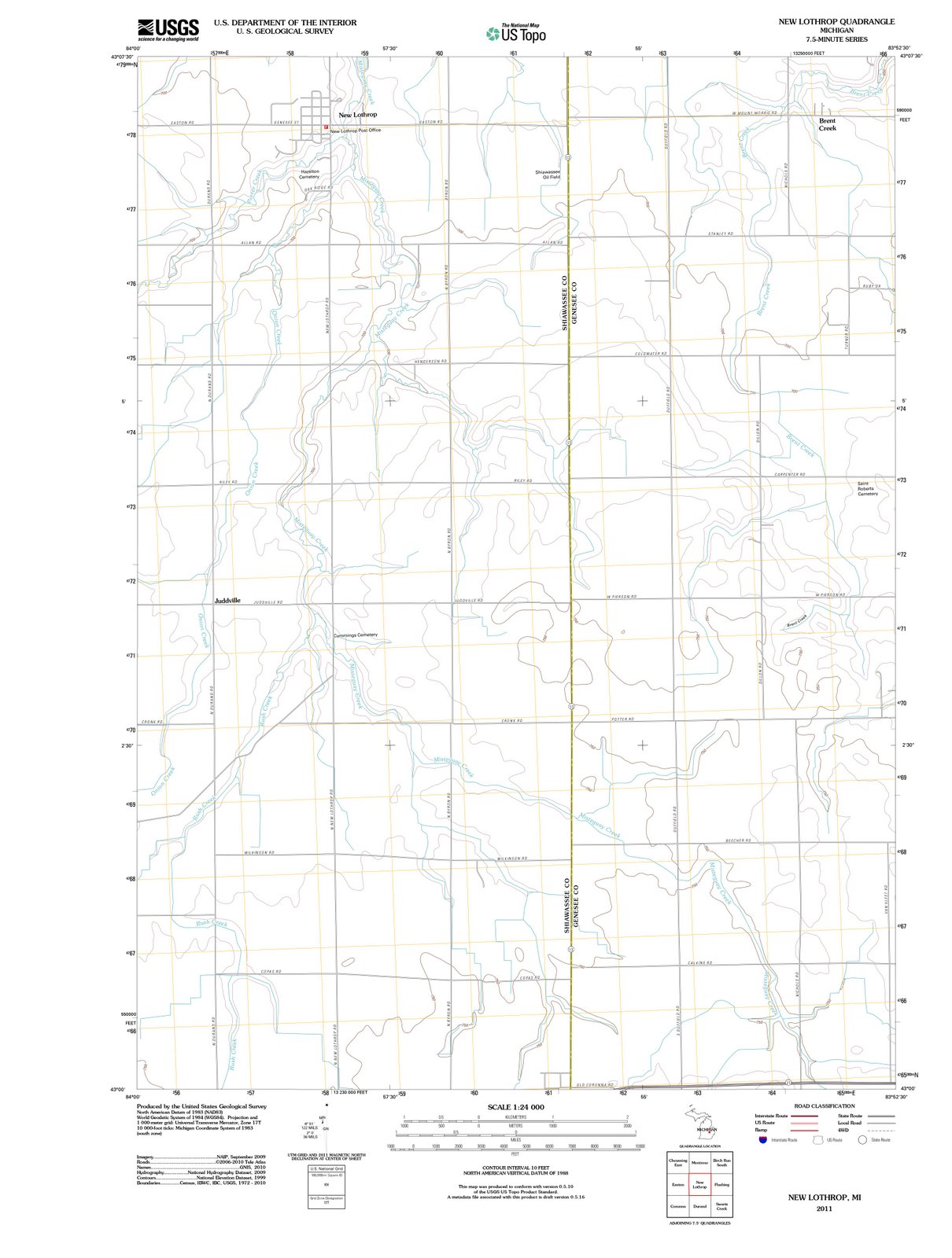 2011 New Lothrop, MI - Michigan - USGS Topographic Map