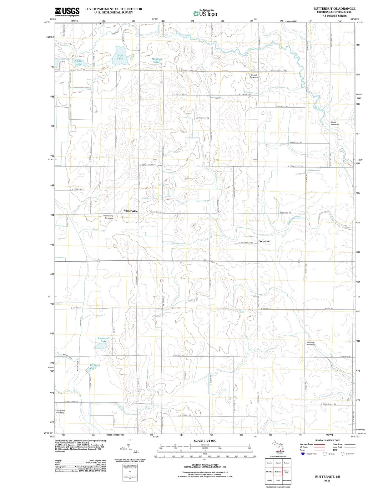 2011 Butternut, MI - Michigan - USGS Topographic Map