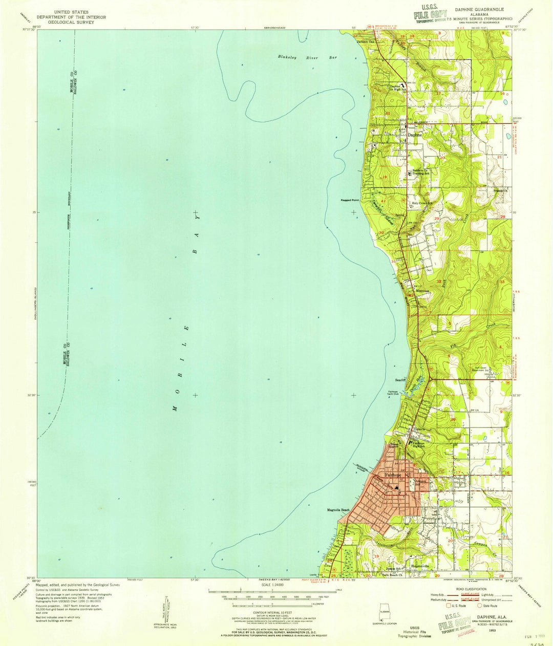1953 Daphne, AL - Alabama - USGS Topographic Map