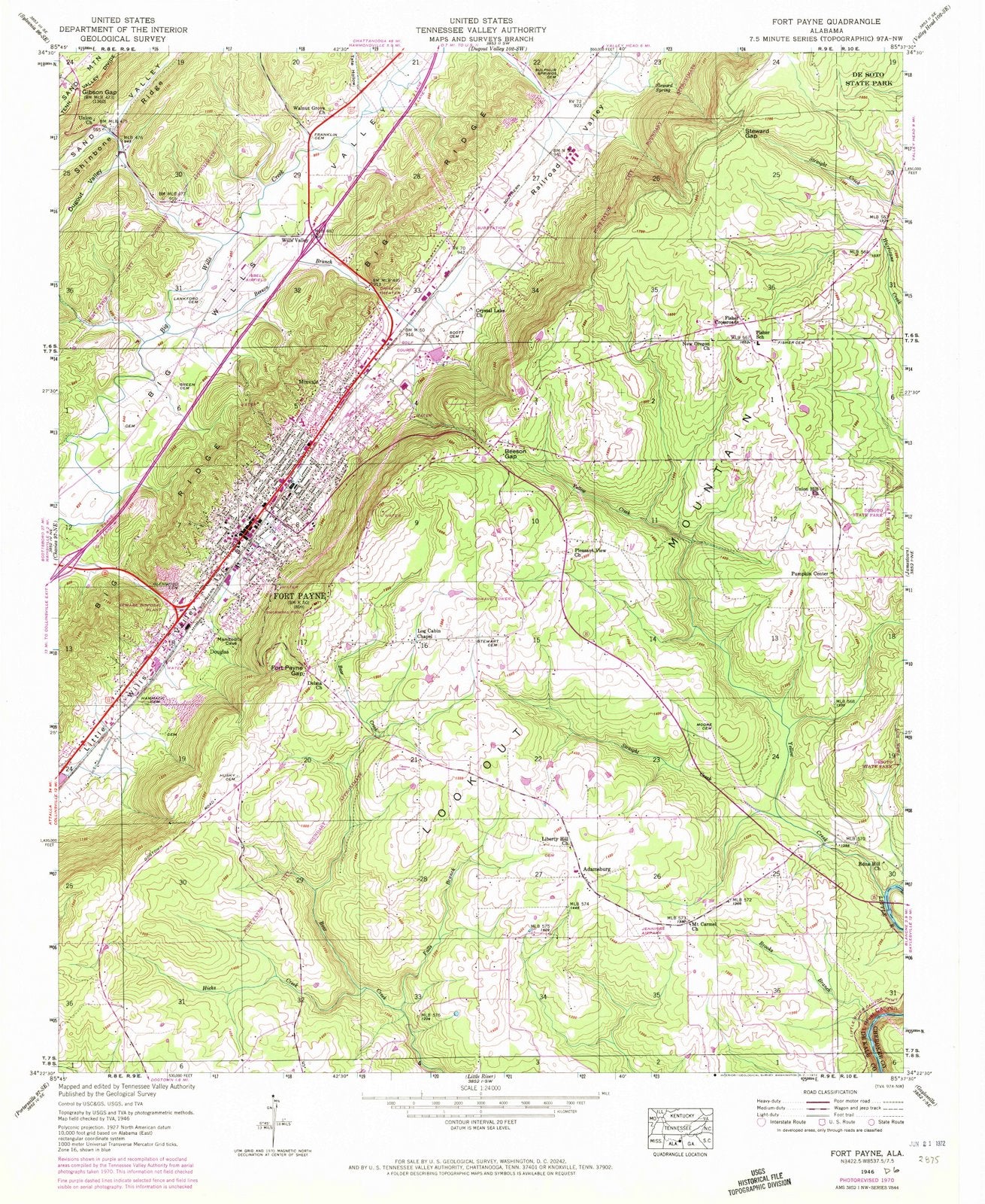 1946 Fort Payne, AL - Alabama - USGS Topographic Map