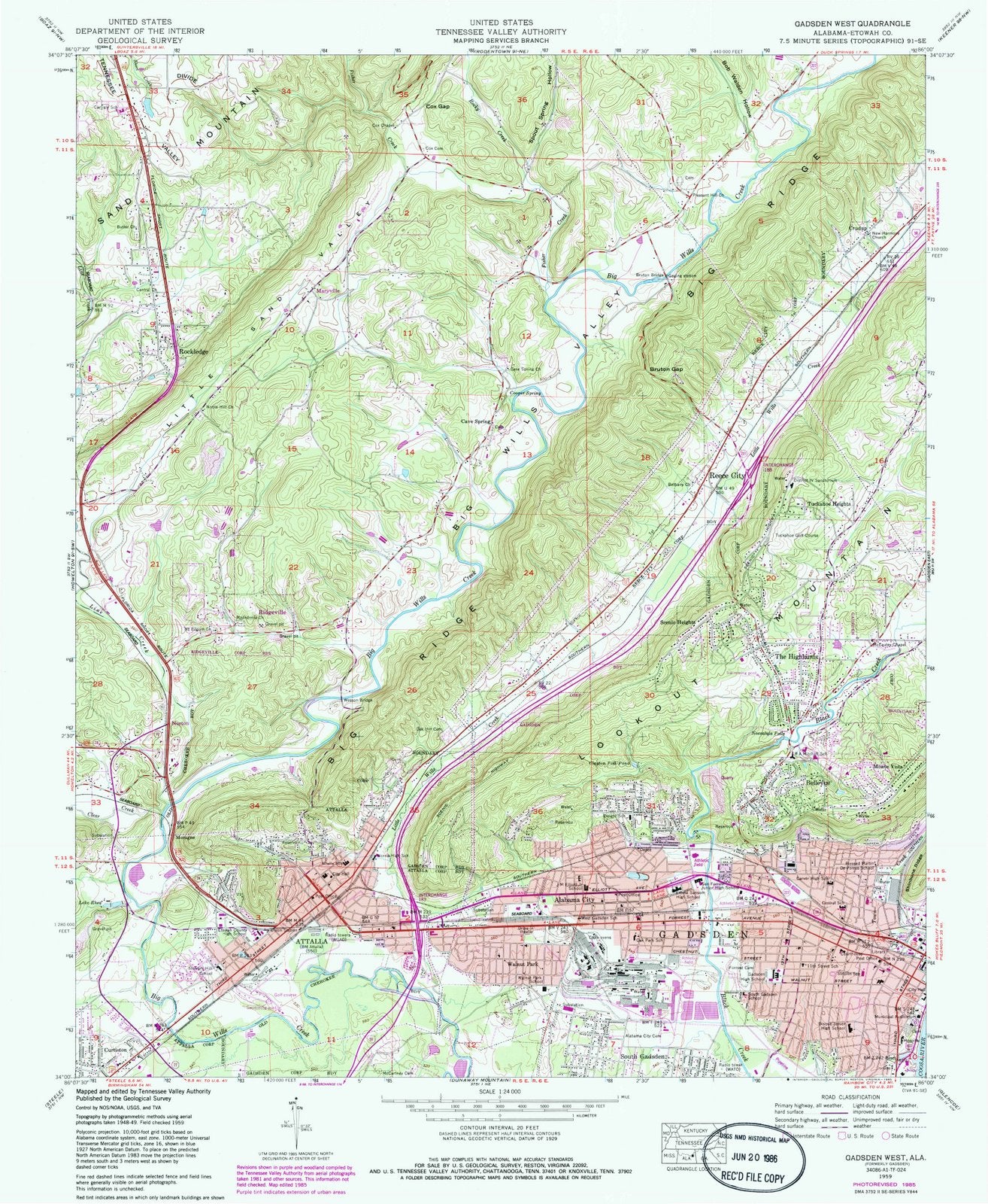 1959 Gadsden West, AL - Alabama - USGS Topographic Map