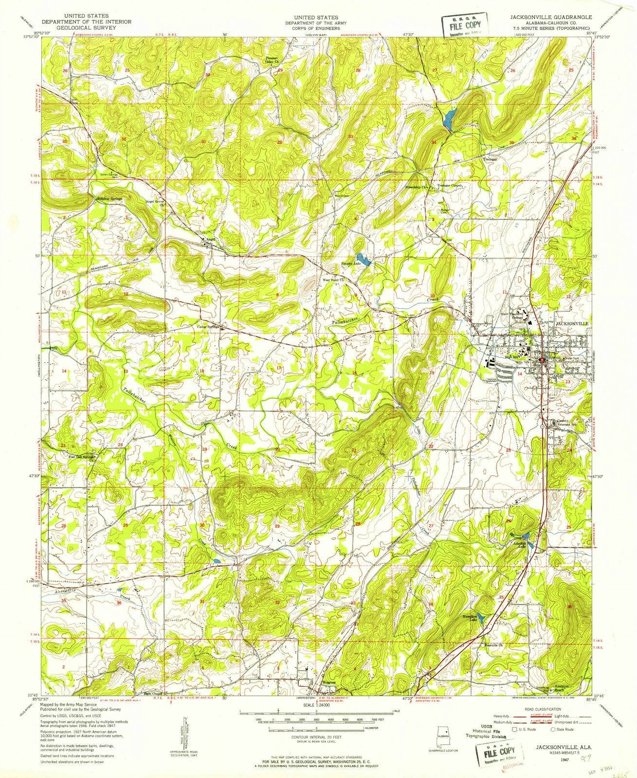 1947 Jacksonville, AL - Alabama - USGS Topographic Map