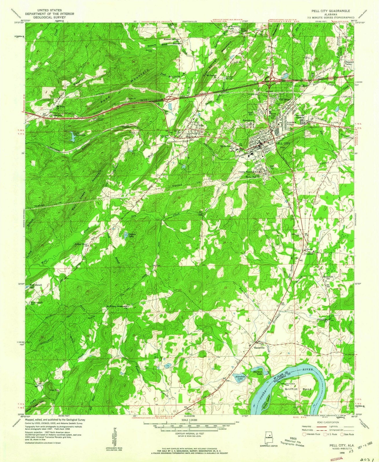 1958 Pell, AL - Alabama - USGS Topographic Map