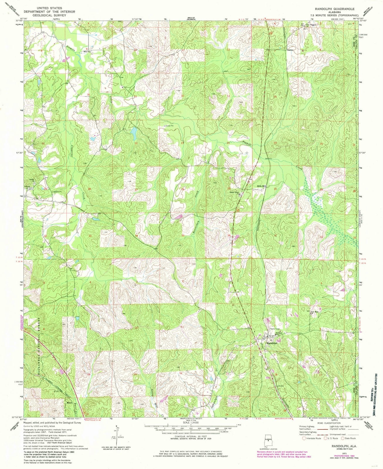 1971 Balance of Randolph County, AL - Alabama - USGS Topographic Map