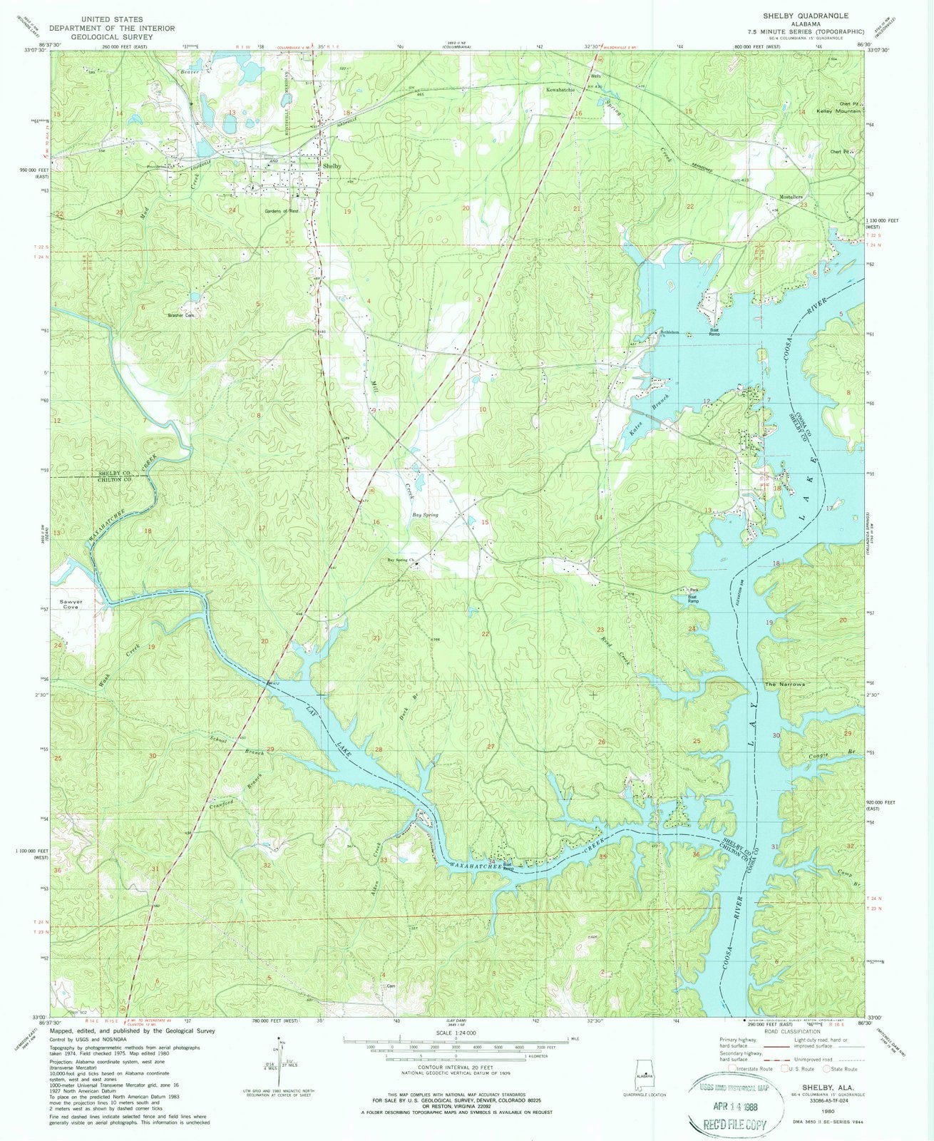 1980 Shelby, AL - Alabama - USGS Topographic Map