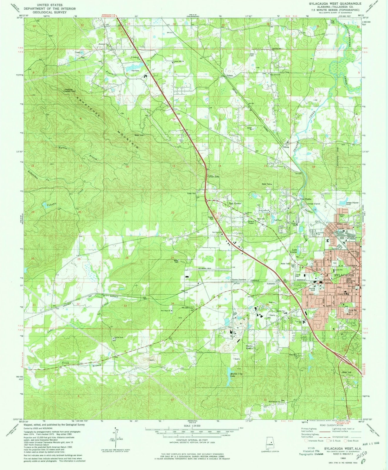 1980 Sylacauga, AL - Alabama - USGS Topographic Map