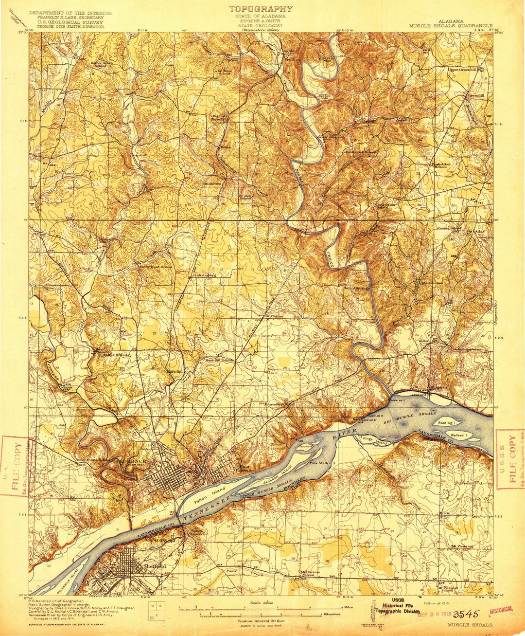 1916 Muscle Shoals, AL - Alabama - USGS Topographic Map