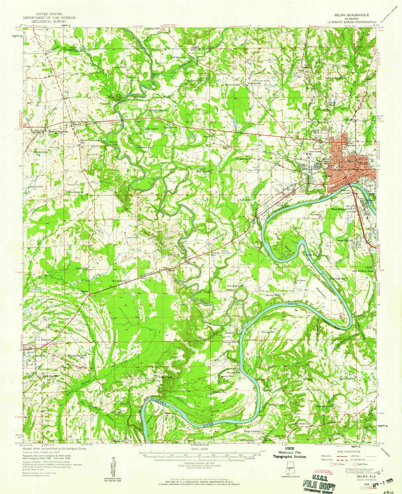 1958 Selma, AL - Alabama - USGS Topographic Map v2