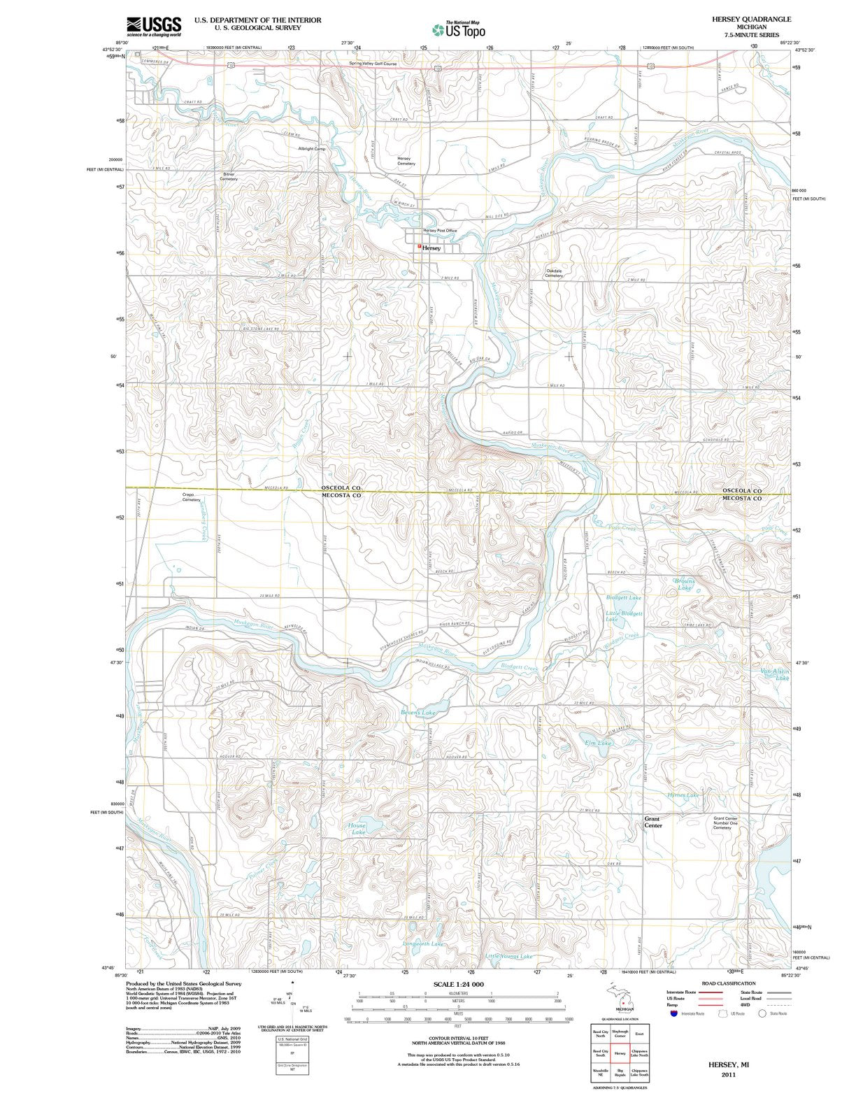 2011 Hersey, MI - Michigan - USGS Topographic Map