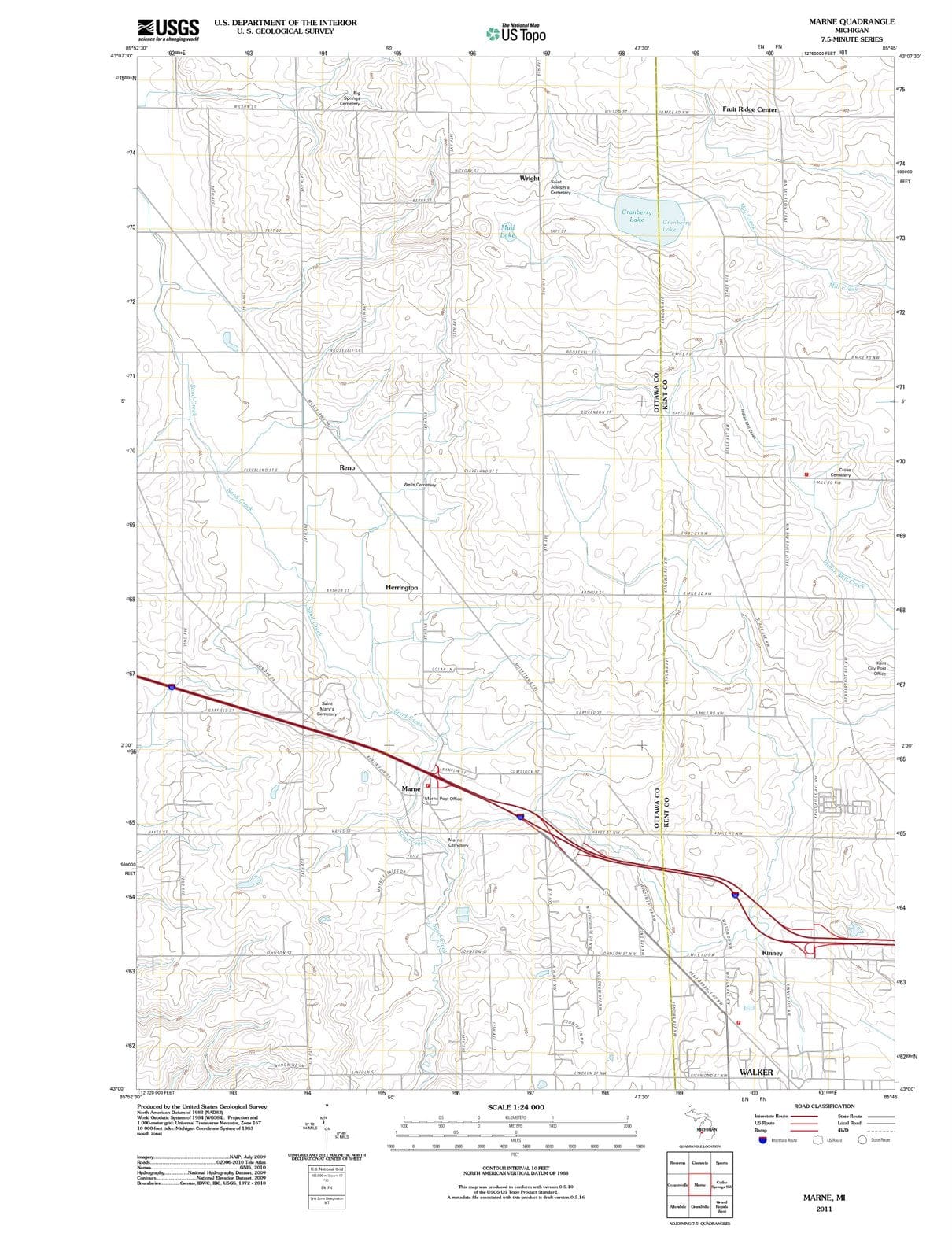 2011 Marne, MI - Michigan - USGS Topographic Map