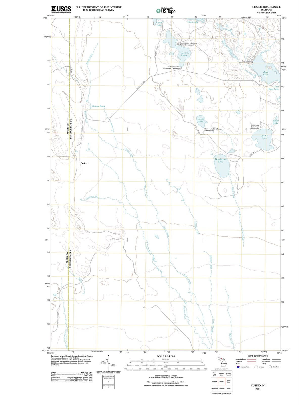2011 Cusino, MI - Michigan - USGS Topographic Map