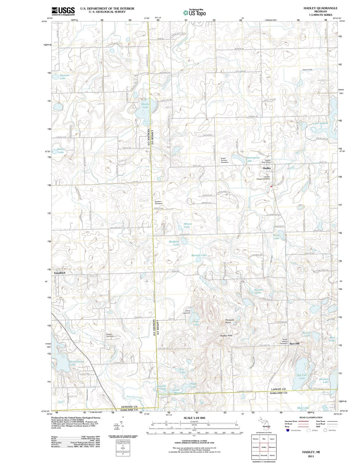 2011 Hadley, MI - Michigan - USGS Topographic Map