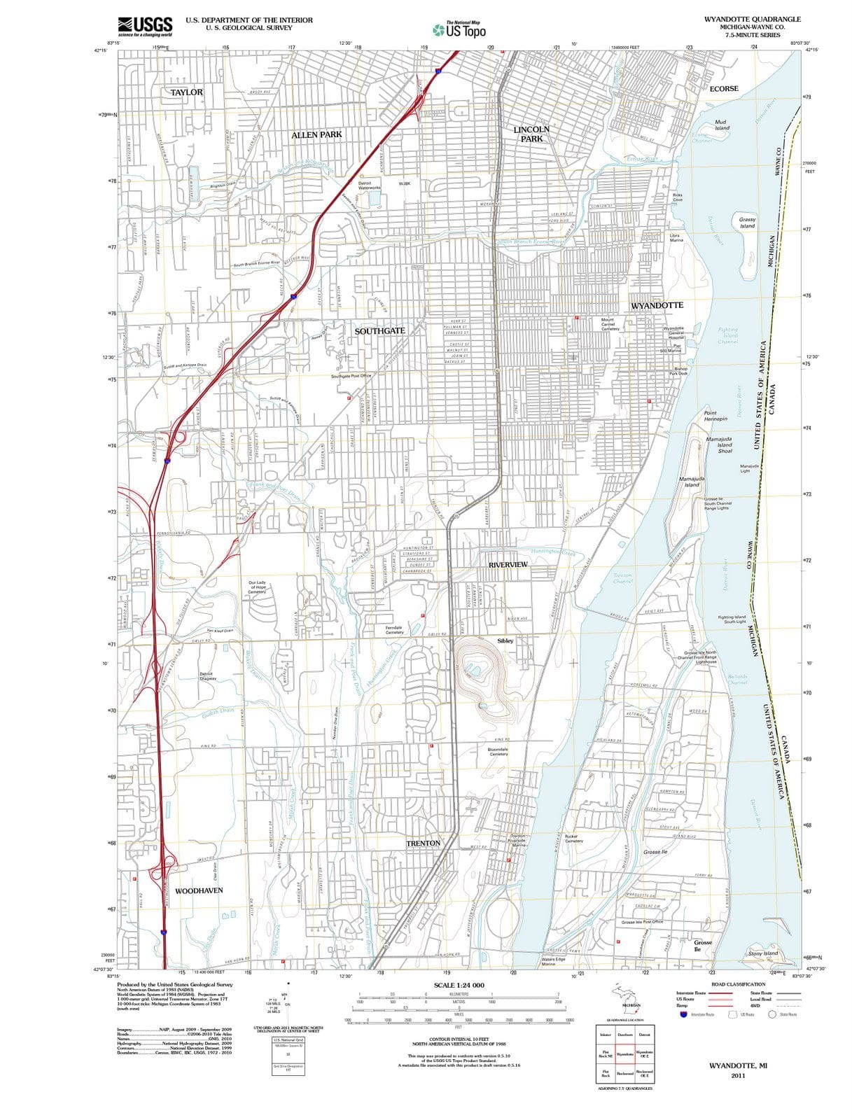 2011 Wyandotte, MI - Michigan - USGS Topographic Map