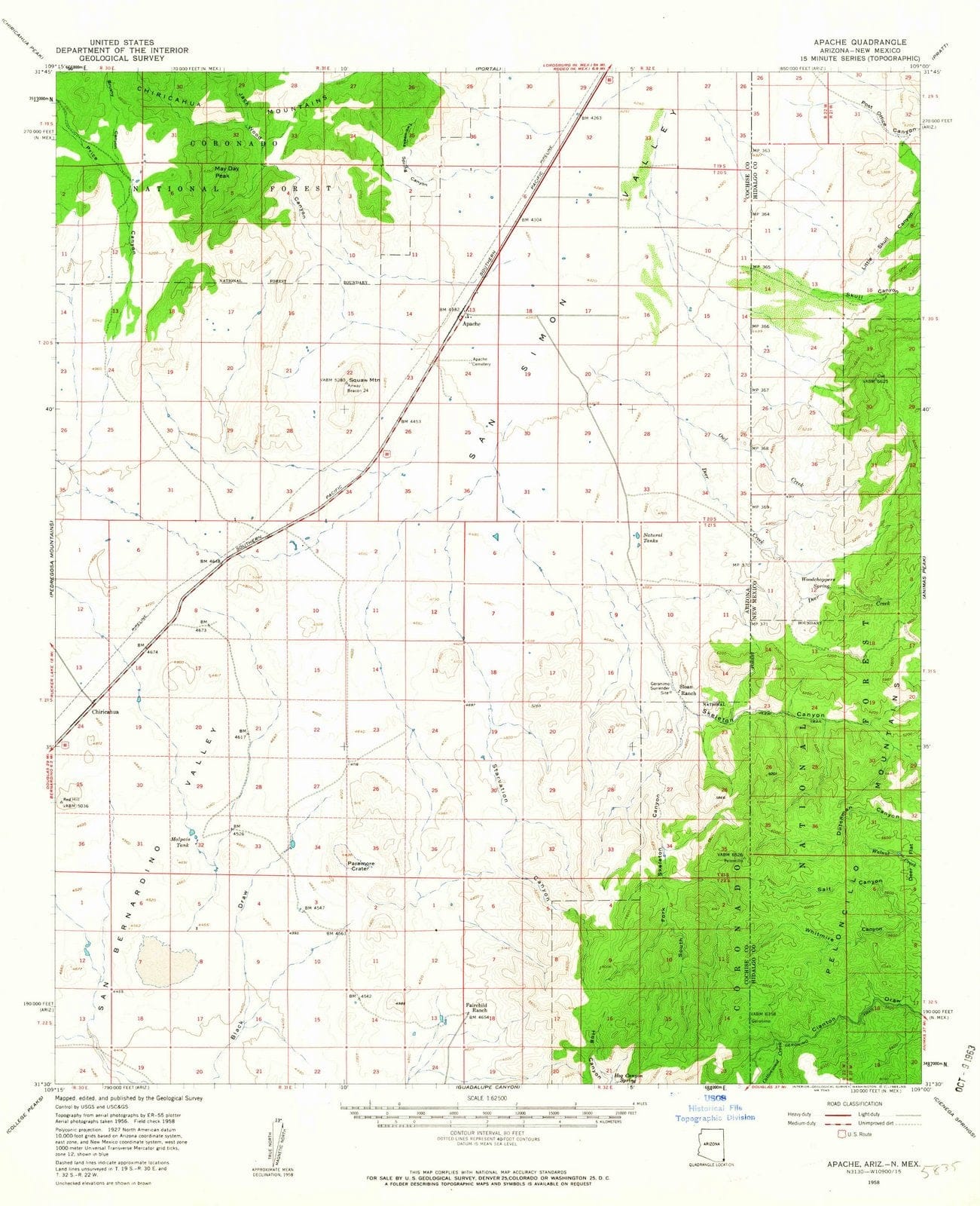 1958 Apache, AZ - Arizona - USGS Topographic Map