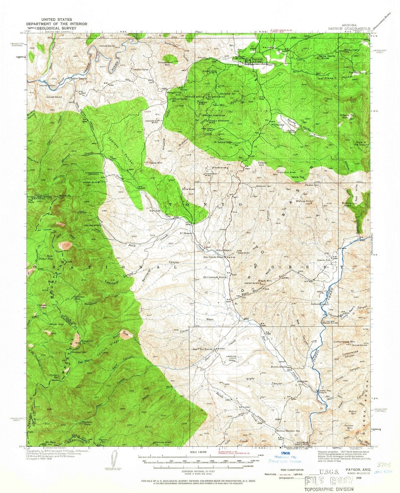 1936 Payson, AZ - Arizona - USGS Topographic Map