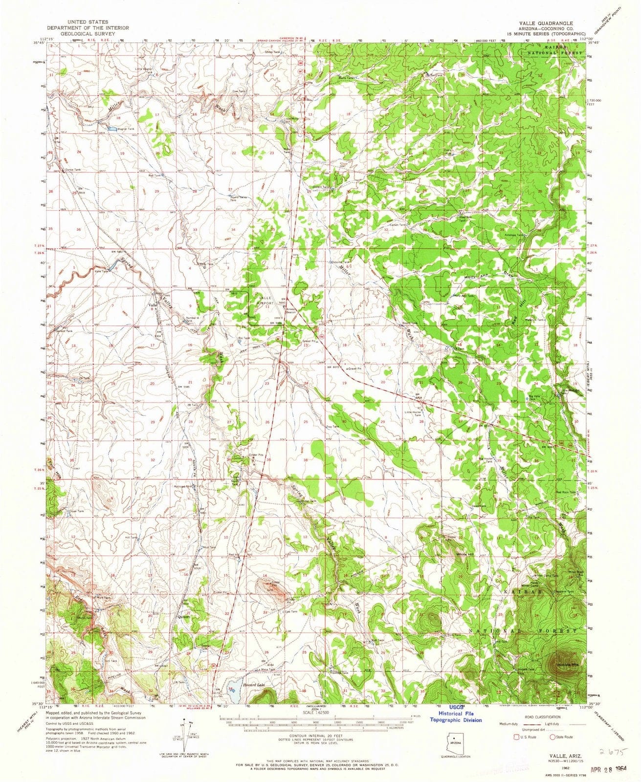 1962 Valle, AZ - Arizona - USGS Topographic Map
