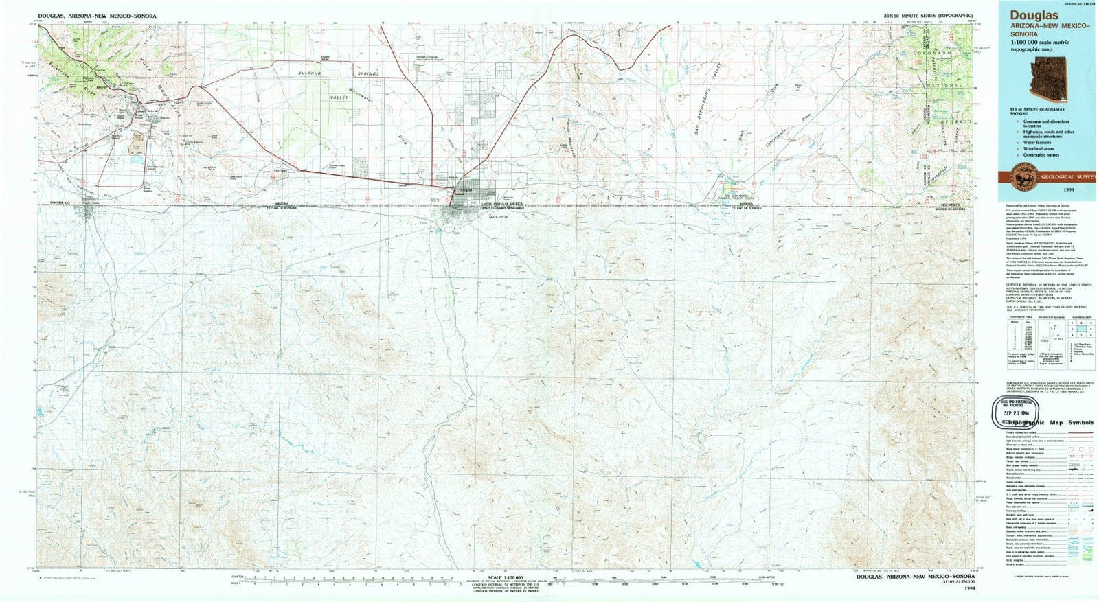 1994 Douglas, AZ - Arizona - USGS Topographic Map