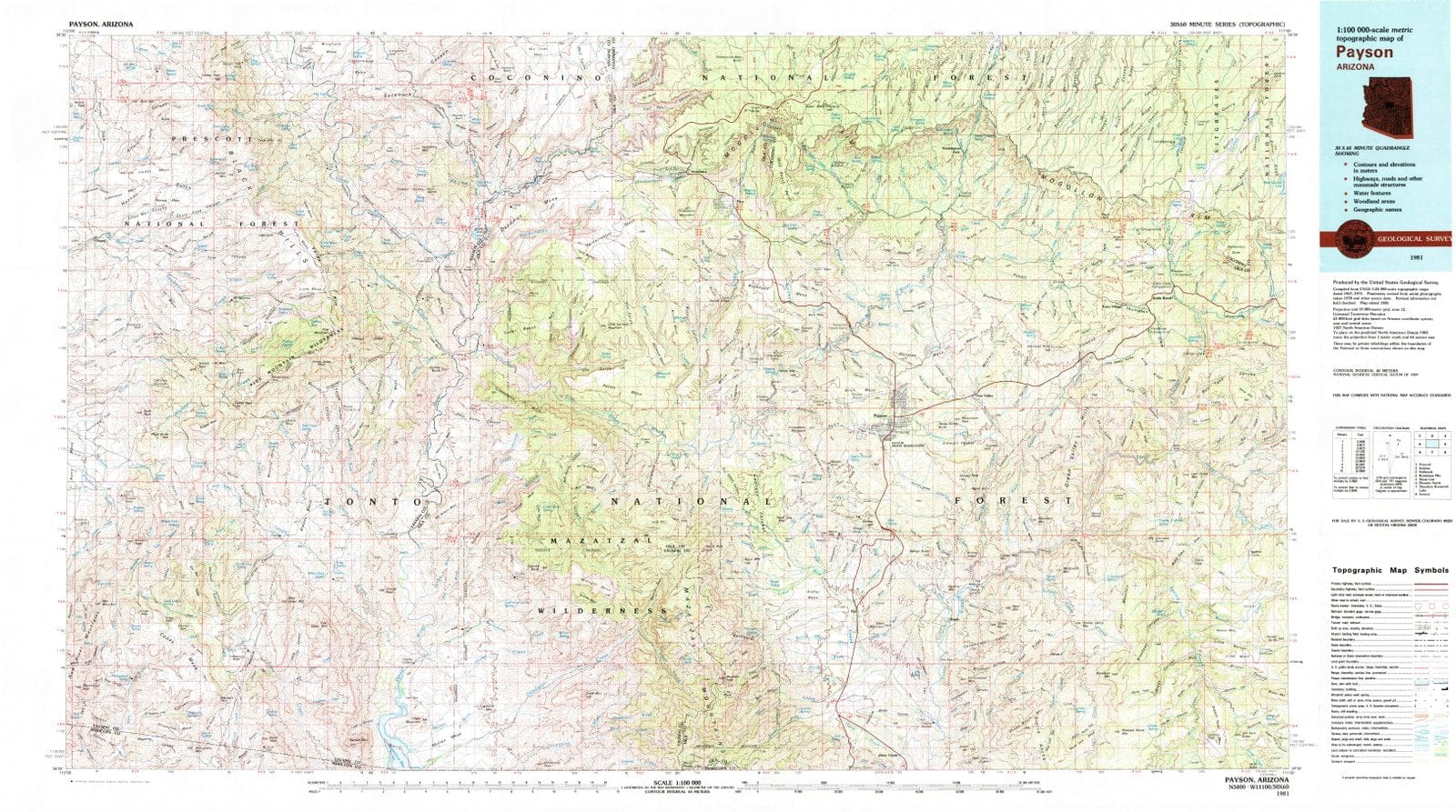 1981 Payson, AZ - Arizona - USGS Topographic Map
