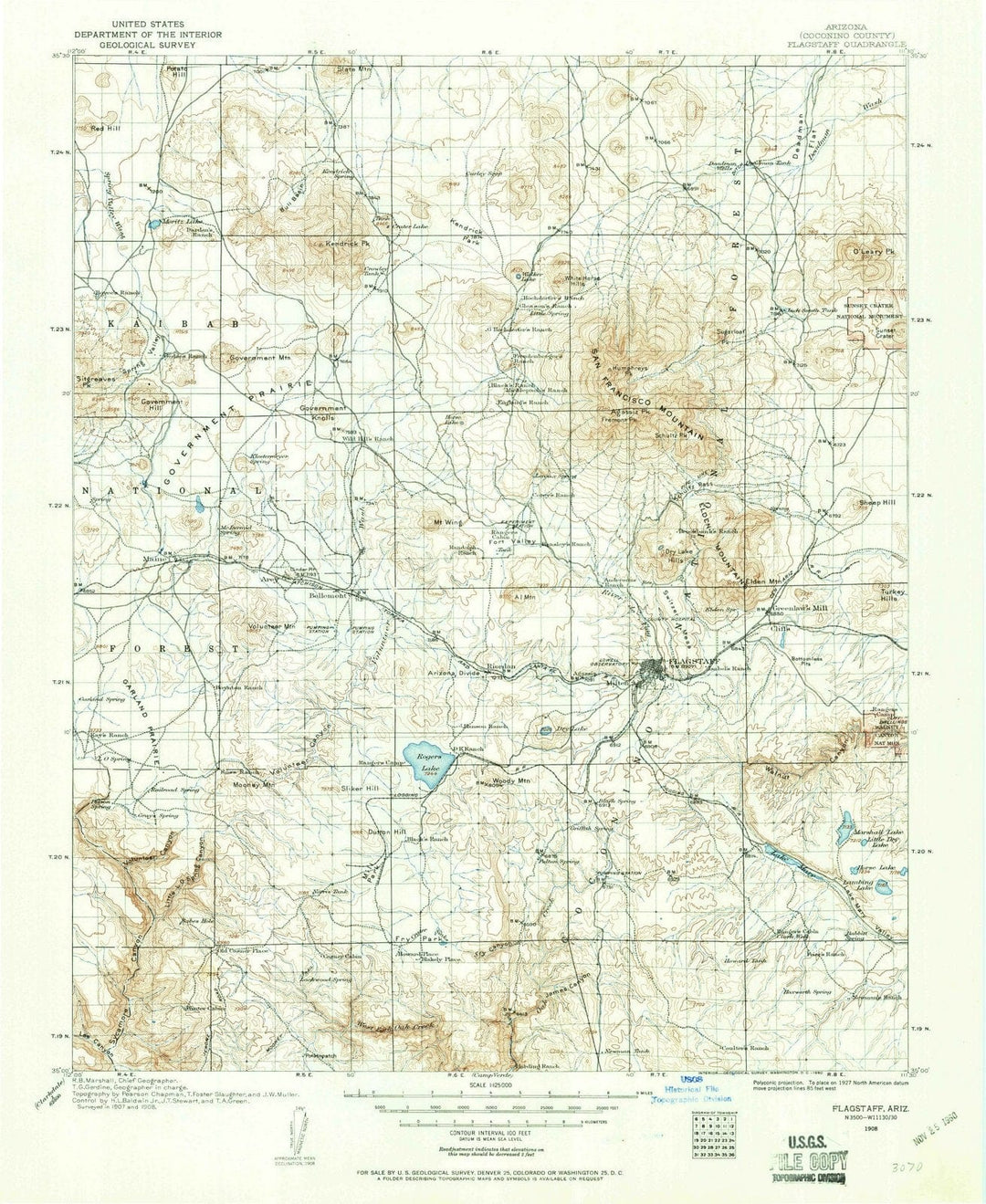 1908 Flagstaff, AZ - Arizona - USGS Topographic Map