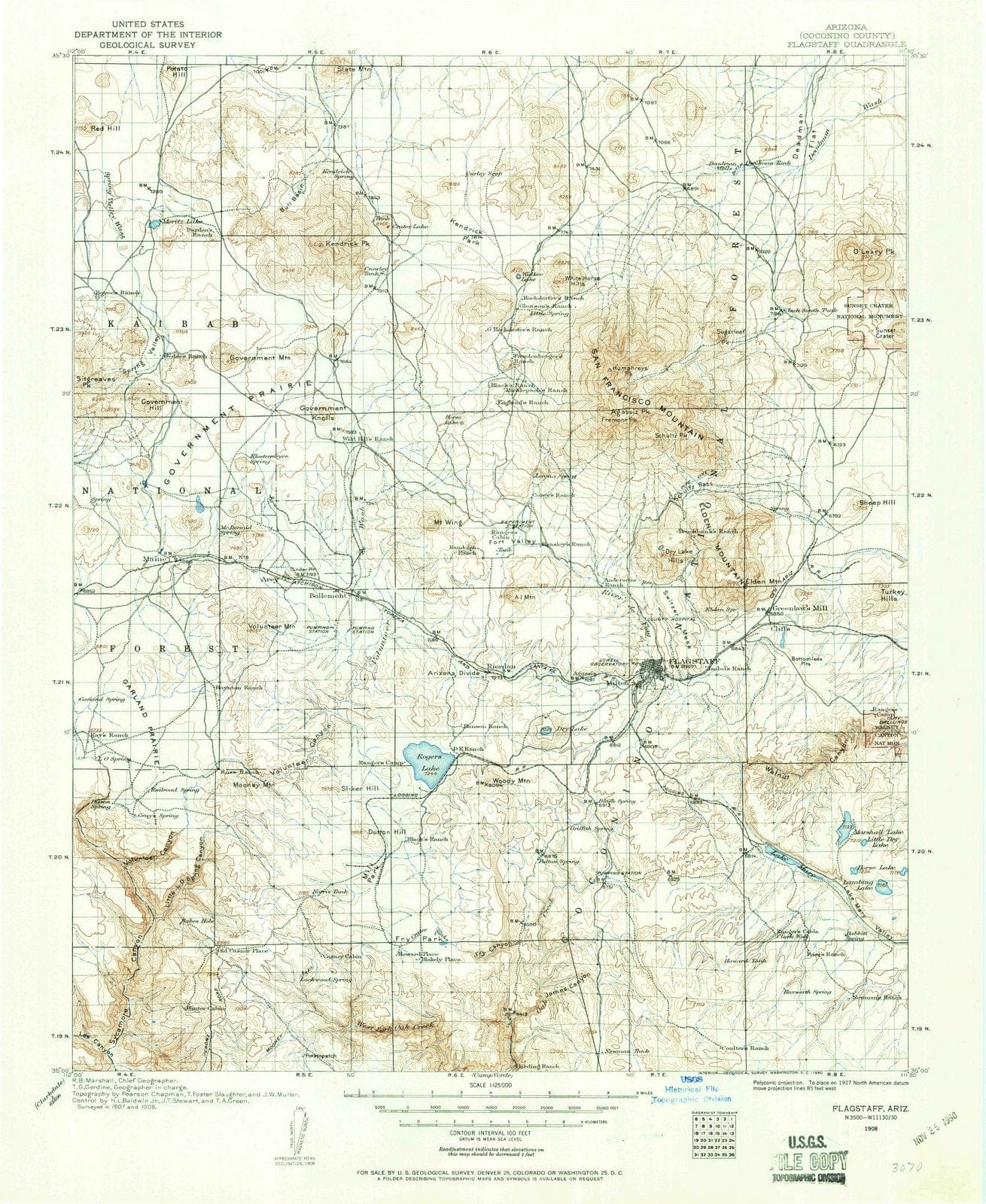 1908 Flagstaff, AZ - Arizona - USGS Topographic Map