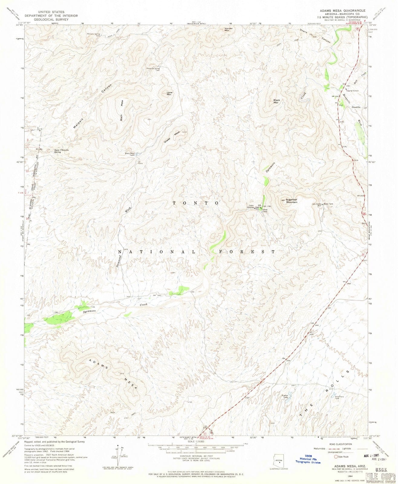1964 Adams Mesa, AZ - Arizona - USGS Topographic Map