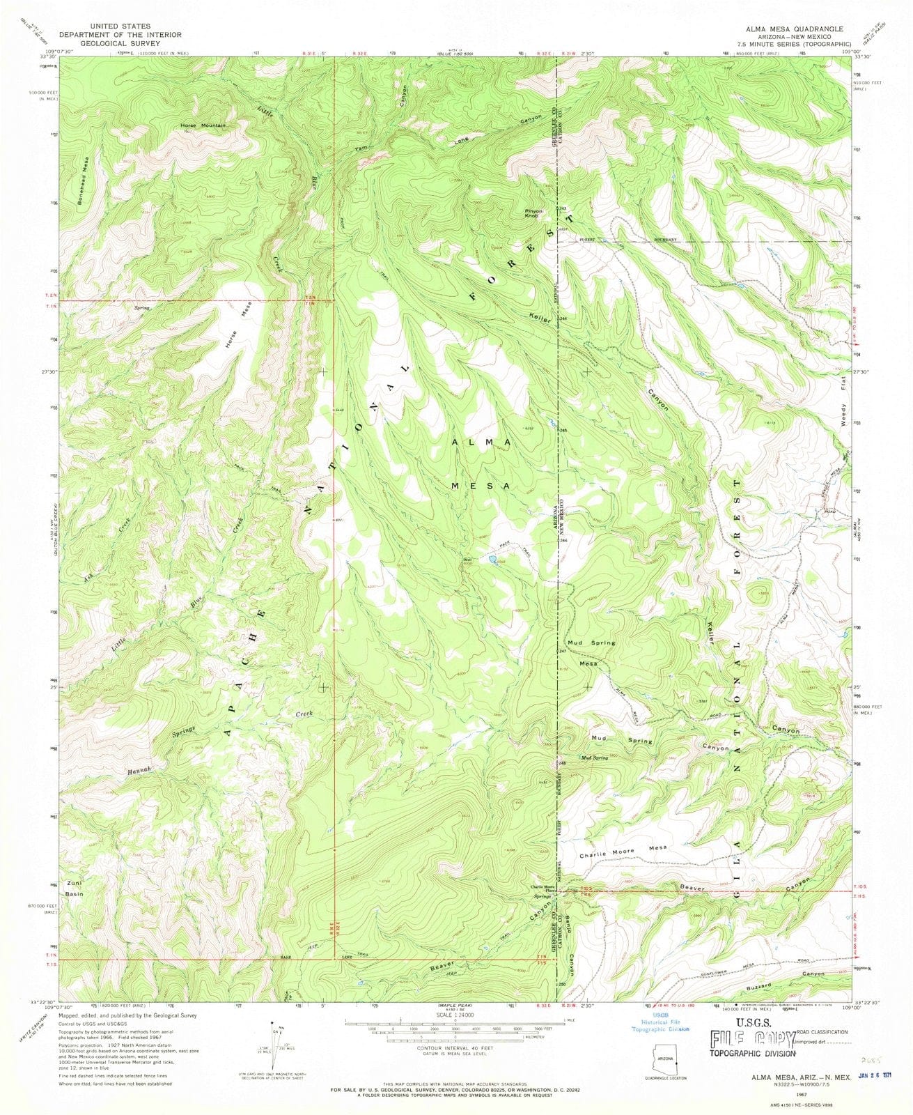 1967 Alma Mesa, AZ - Arizona - USGS Topographic Map