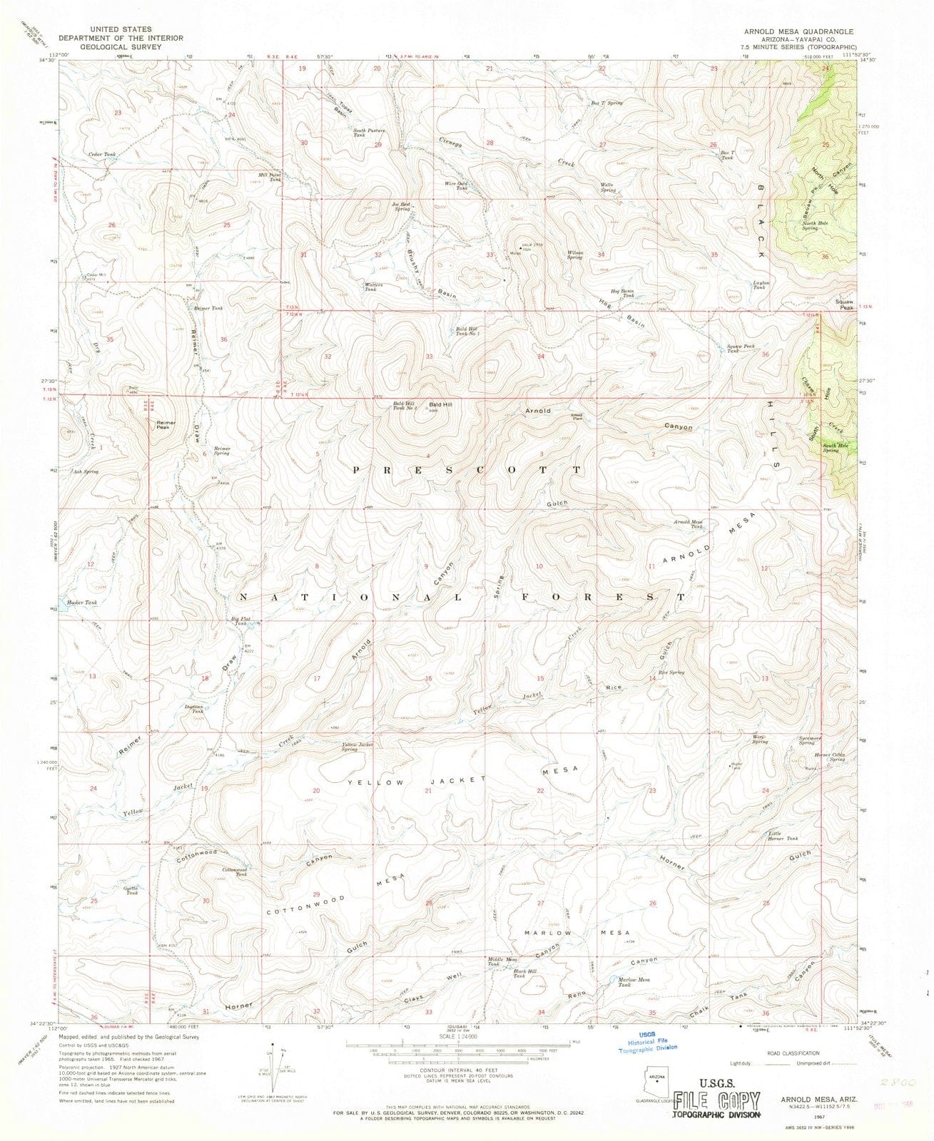 1967 Arnold Mesa, AZ - Arizona - USGS Topographic Map