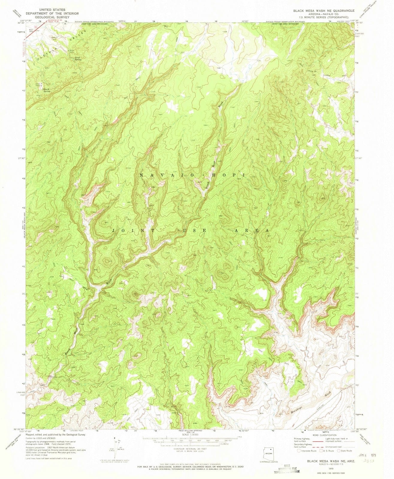 1970 Black Mesa Wash, AZ - Arizona - USGS Topographic Map